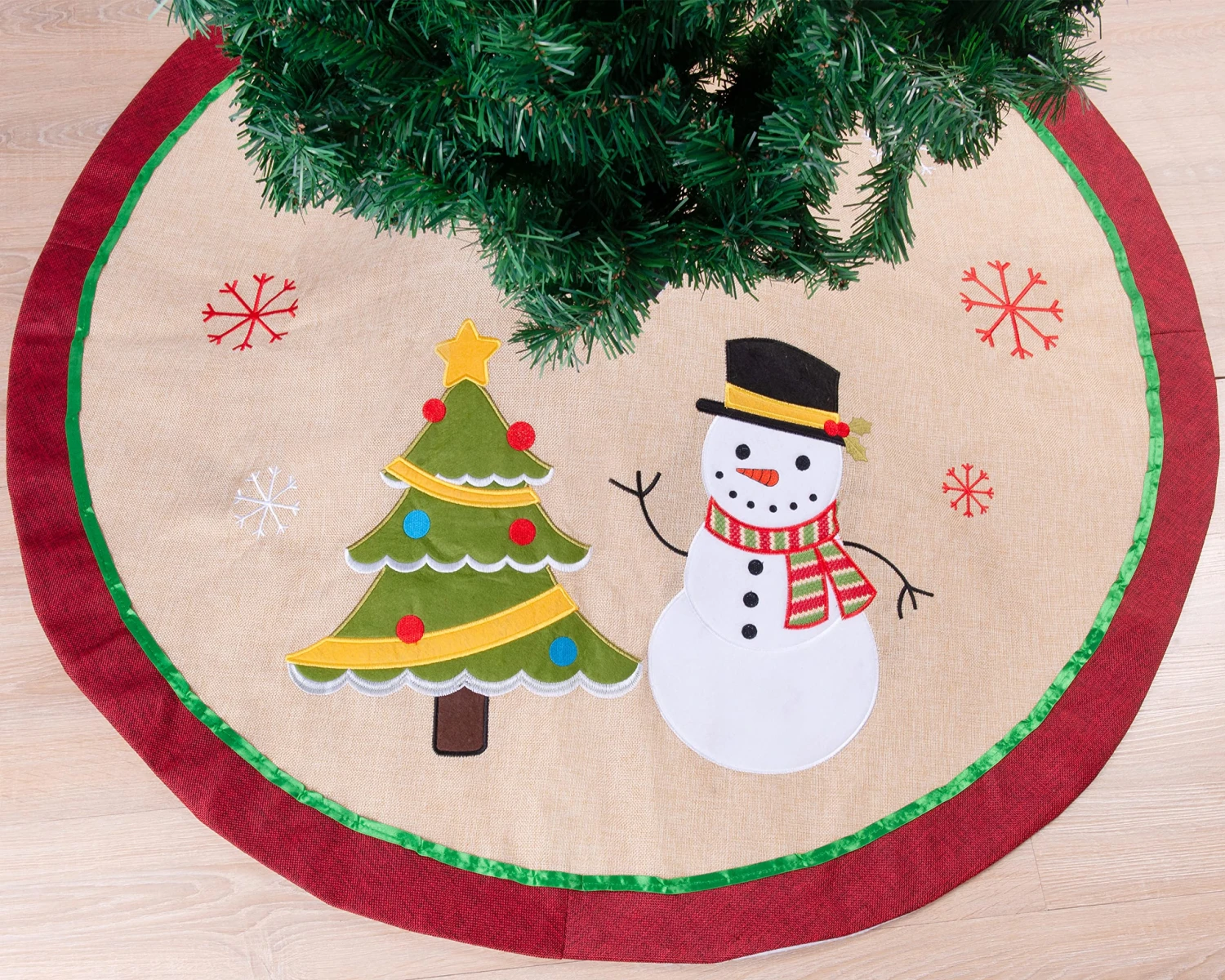 48in Burlap Christmas Tree Skirt (Snowman Tree)