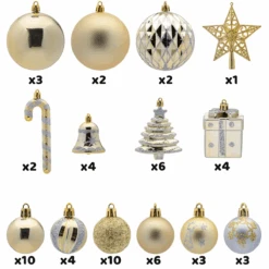 66ct Assorted Christmas Ball Ornaments With Tree Topper - Gold & Silver