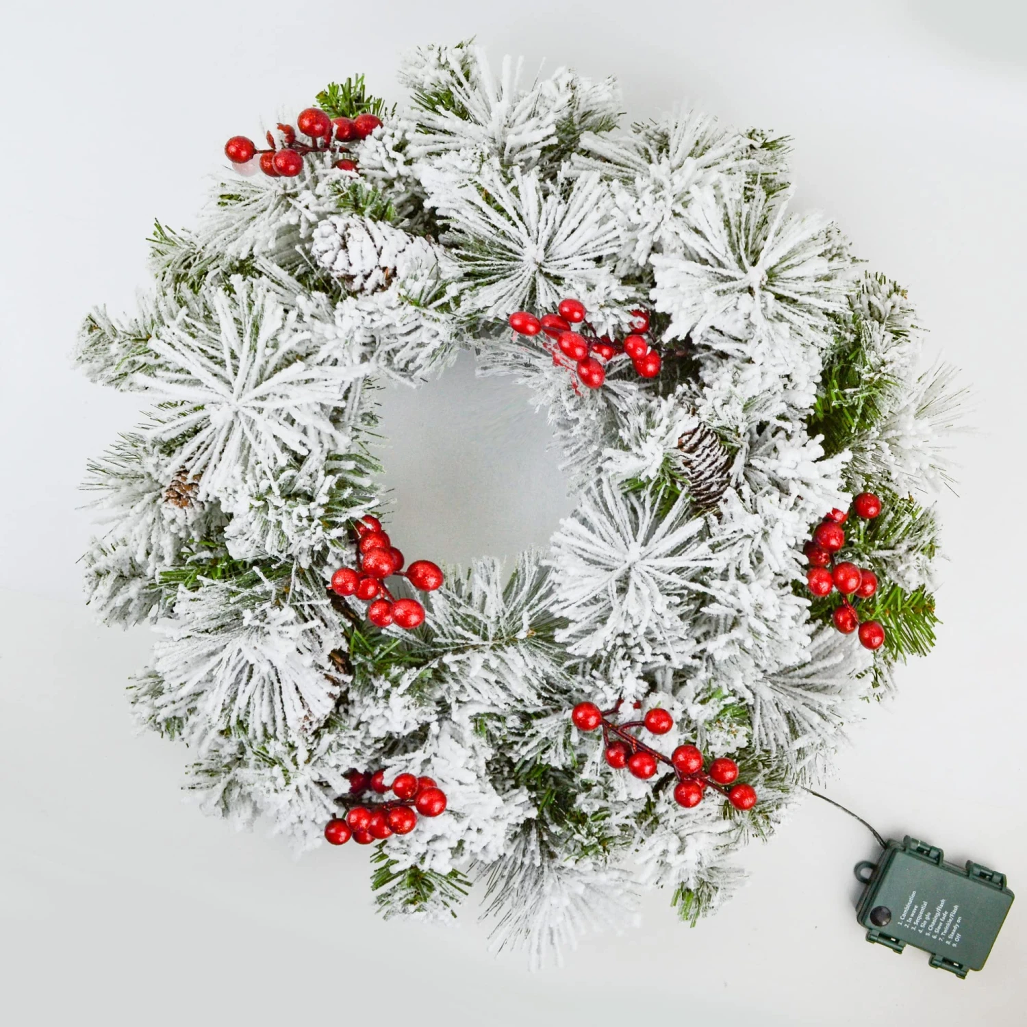 20in Christmas Wreath Flocked With LED Lights - Image 2