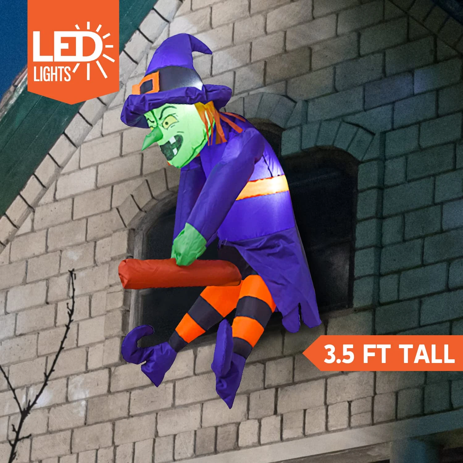 3.5 Ft. Halloween Inflatable Flying Witch Broke Out From Window - Image 2