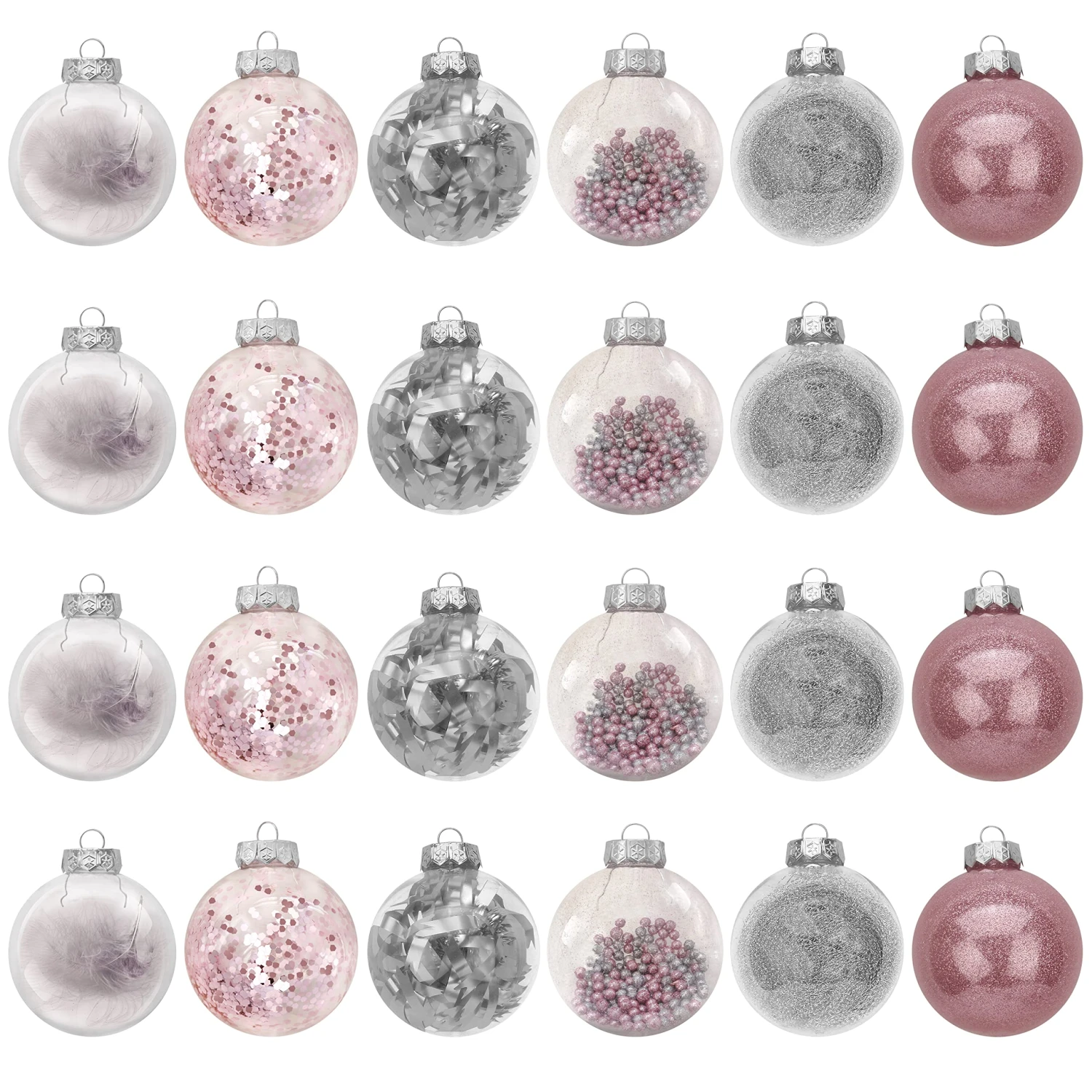 24Pcs Pink Plastic Clear Ball Ornaments With Filling