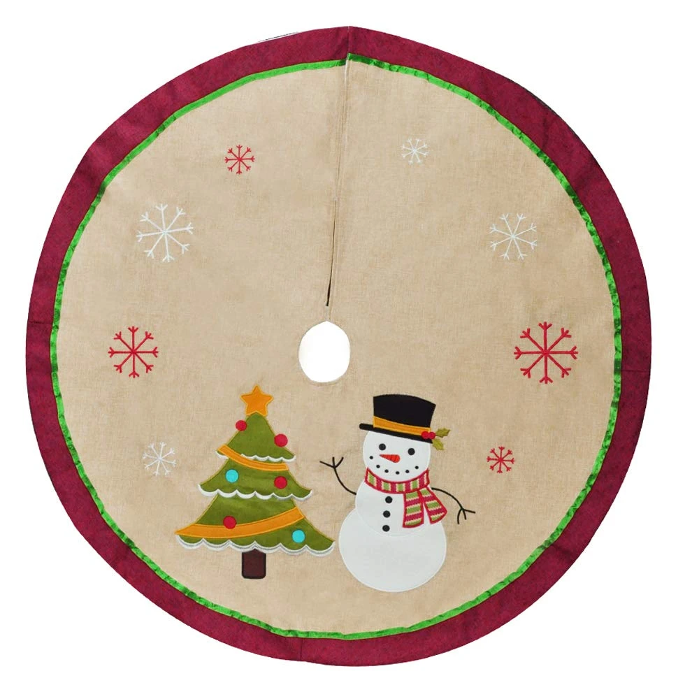 48in Burlap Christmas Tree Skirt (Snowman Tree) - Image 2