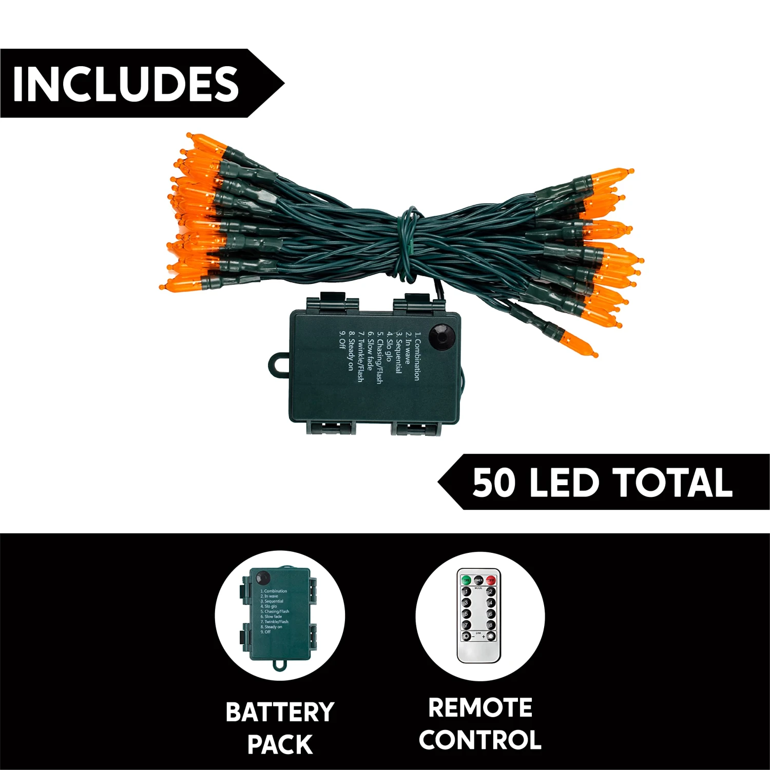 50 Orange LED Green Wire String Lights - Image 2