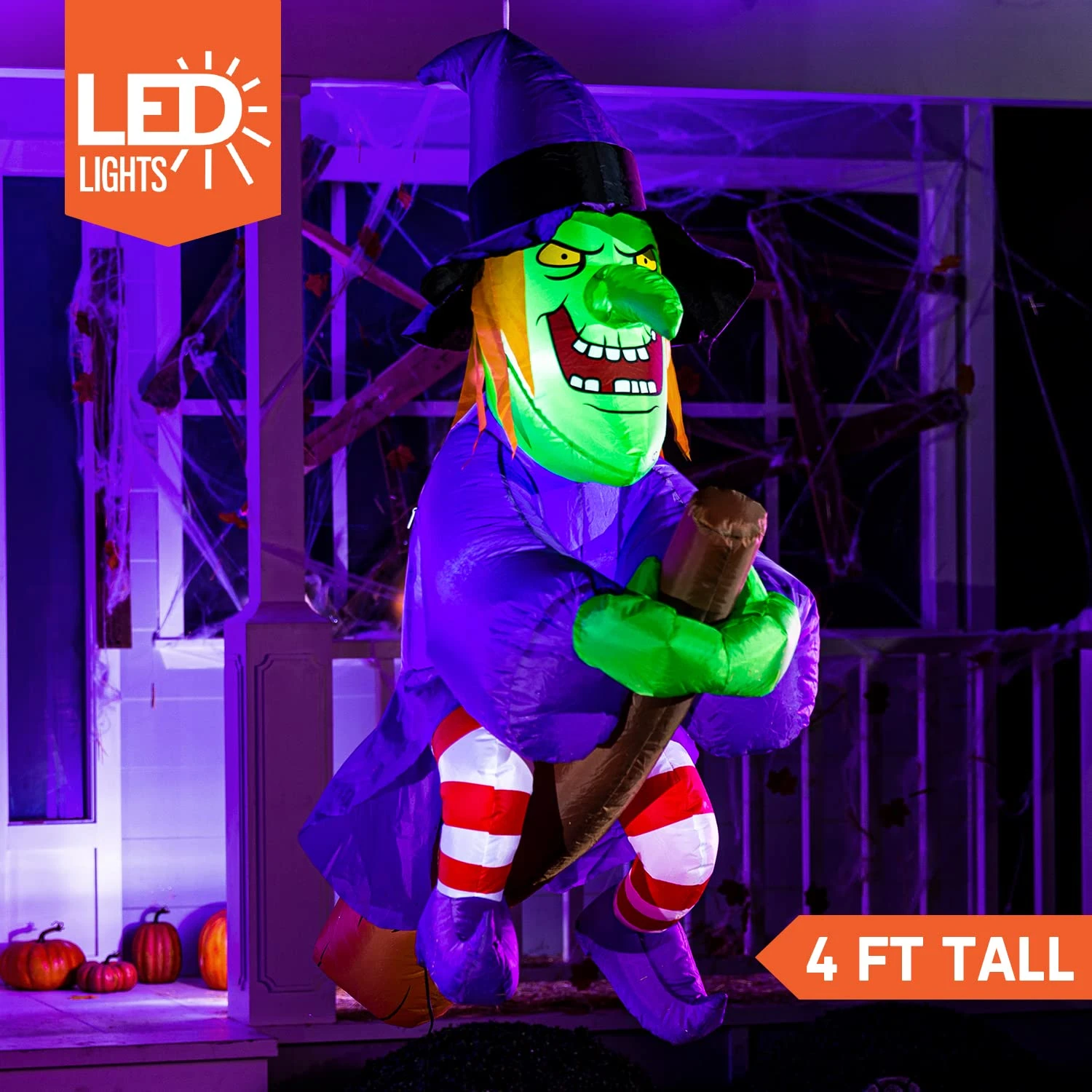 4ft Halloween Inflatable Tall Hanging Flying Witch - Image 2