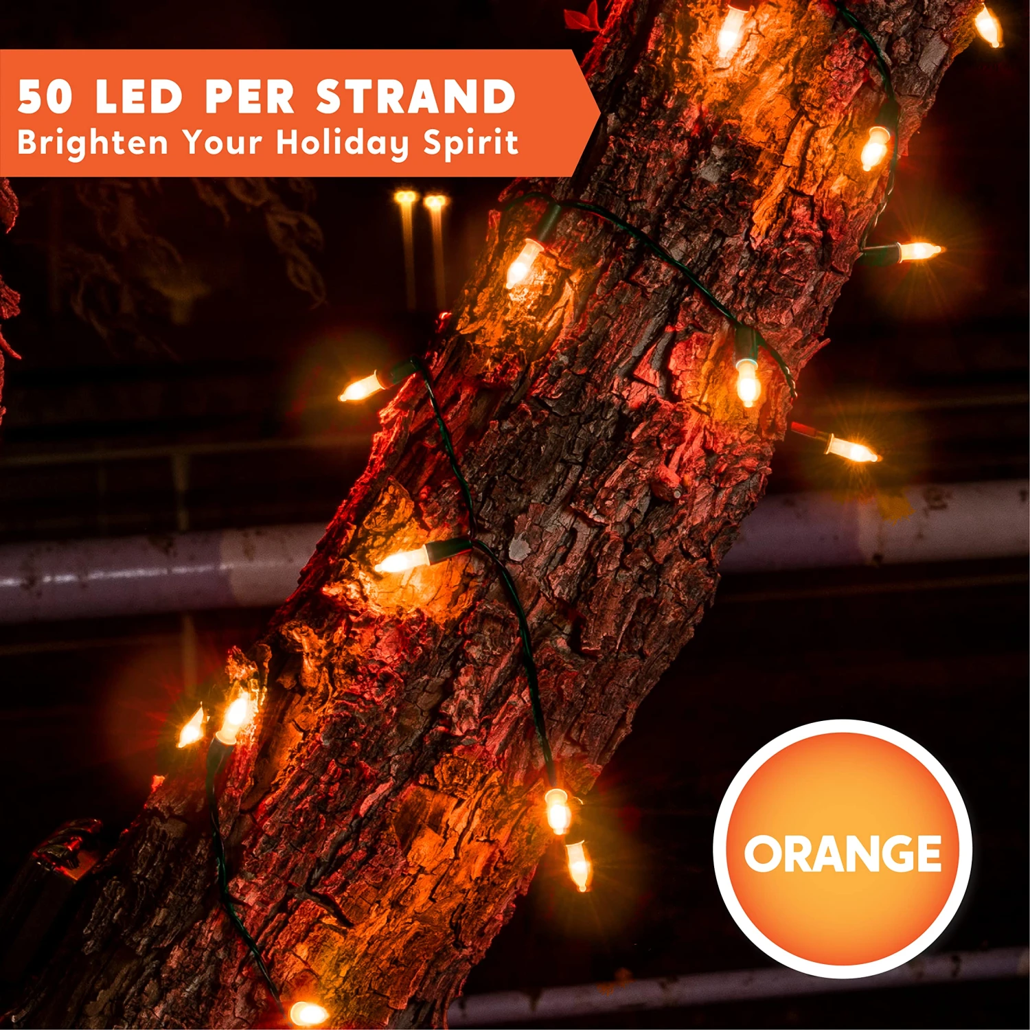 50 Orange LED Green Wire String Lights - Image 3