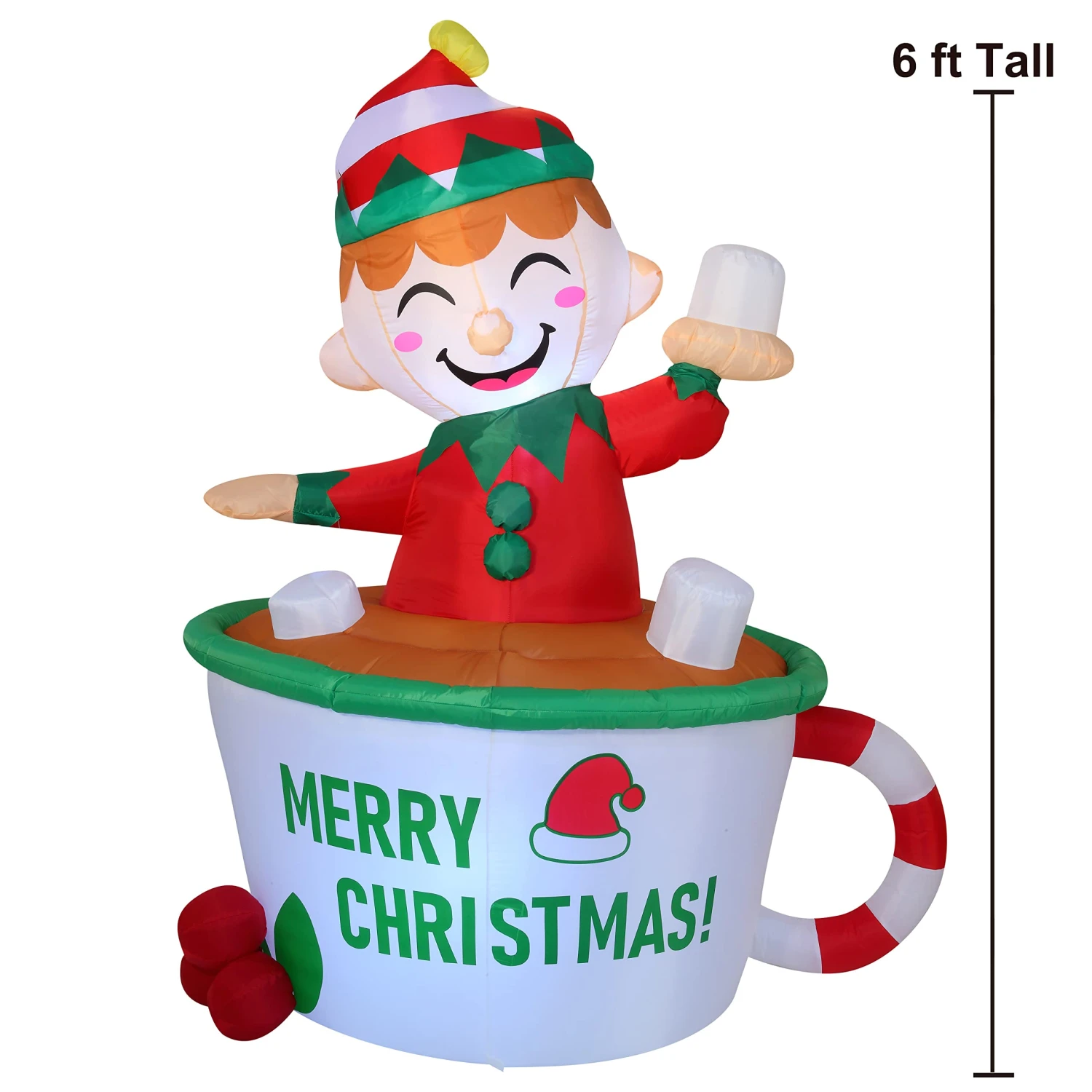 6ft Inflatable Elf In Mug - Image 3