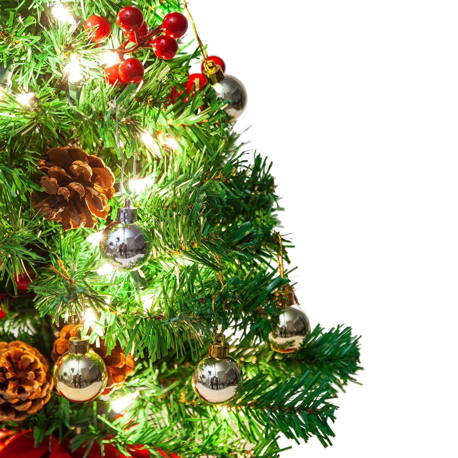 22in Prelit Tabletop Christmas Tree With Holy Leaves & Pine Cones - Image 3