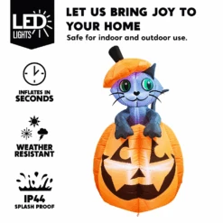 Tall Animated Halloween Kitty Cat On Pumpkin Inflatable (5 Ft) -Halloween Decorations Store image 3 93841adc b646 4b1d a8b6 ca1583af889c