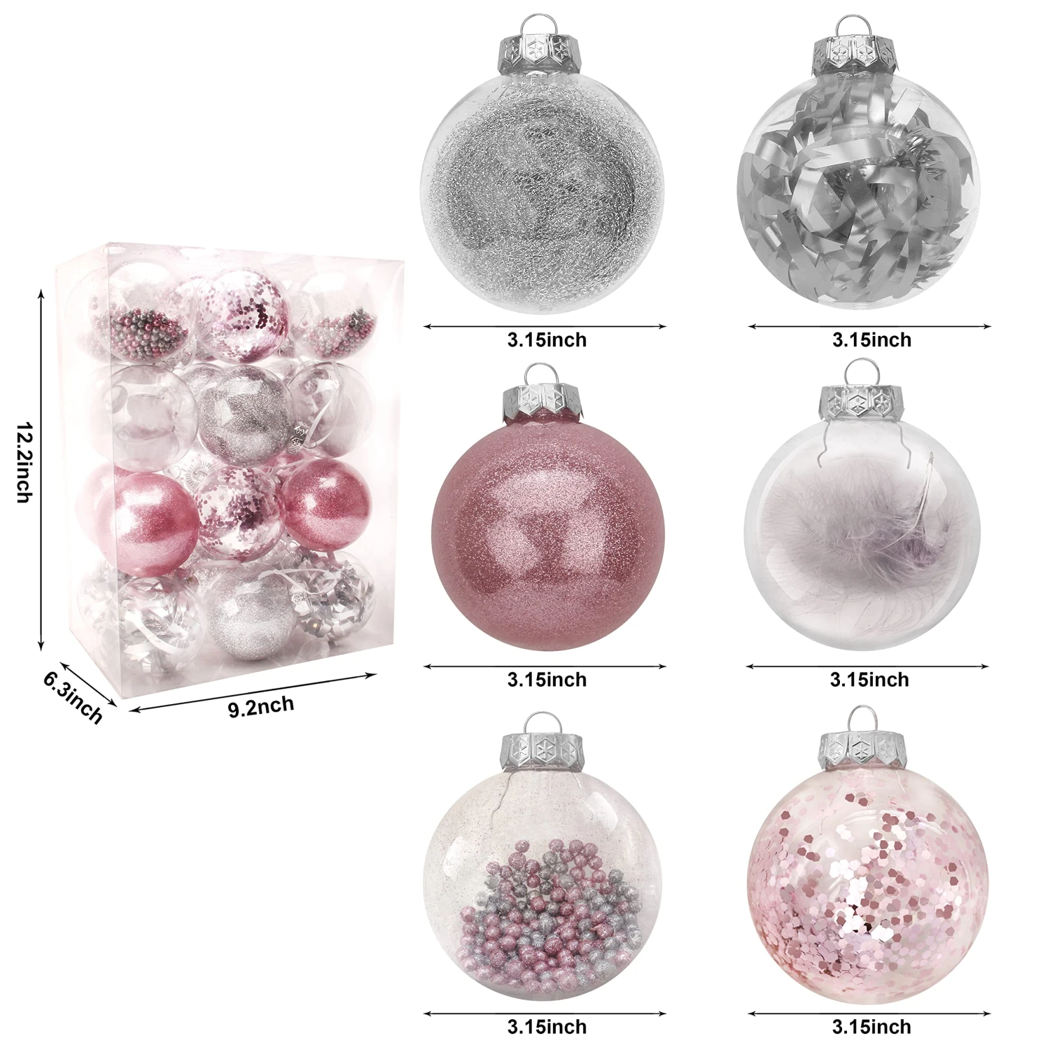 24Pcs Pink Plastic Clear Ball Ornaments With Filling - Image 3