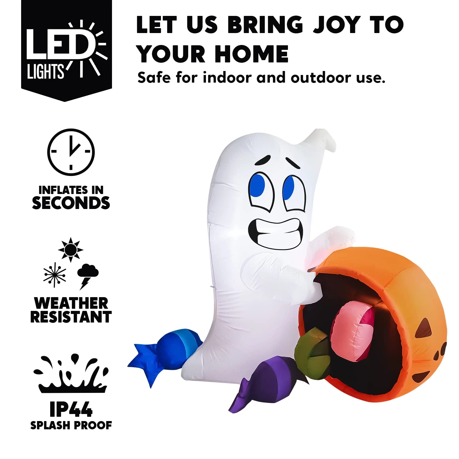 Tall Halloween Cute Ghost Dump Pumpkin Candy Bag Inflatable (5 Ft) 5 Tall Halloween Cute Ghost Dump Pumpkin Candy Bag Inflatable (5 Ft) - Image 3
