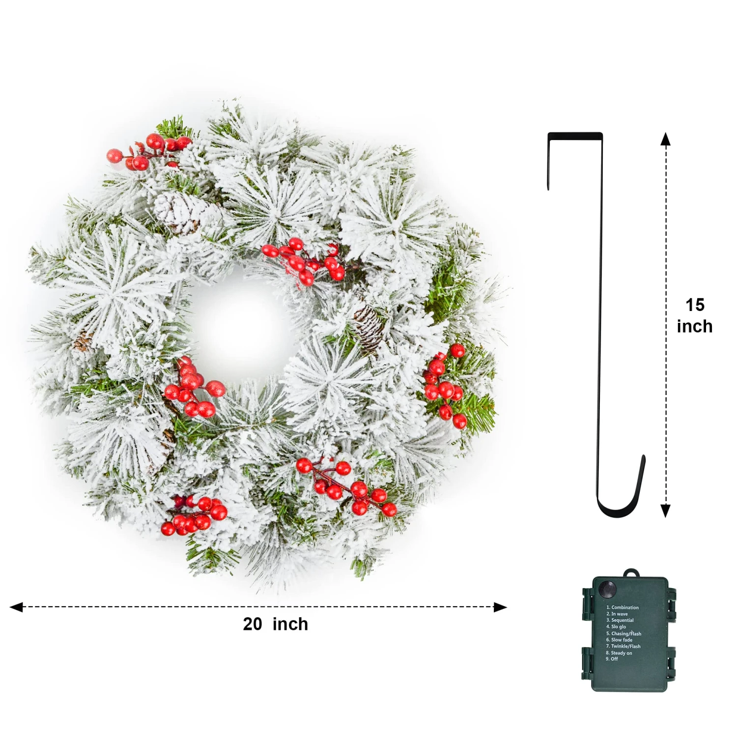 20in Christmas Wreath Flocked With LED Lights - Image 3