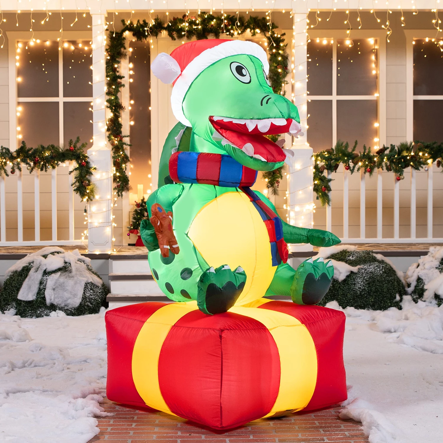 Large Dinosaur Sitting On A Gift Box Inflatable (6 Ft) - Image 4