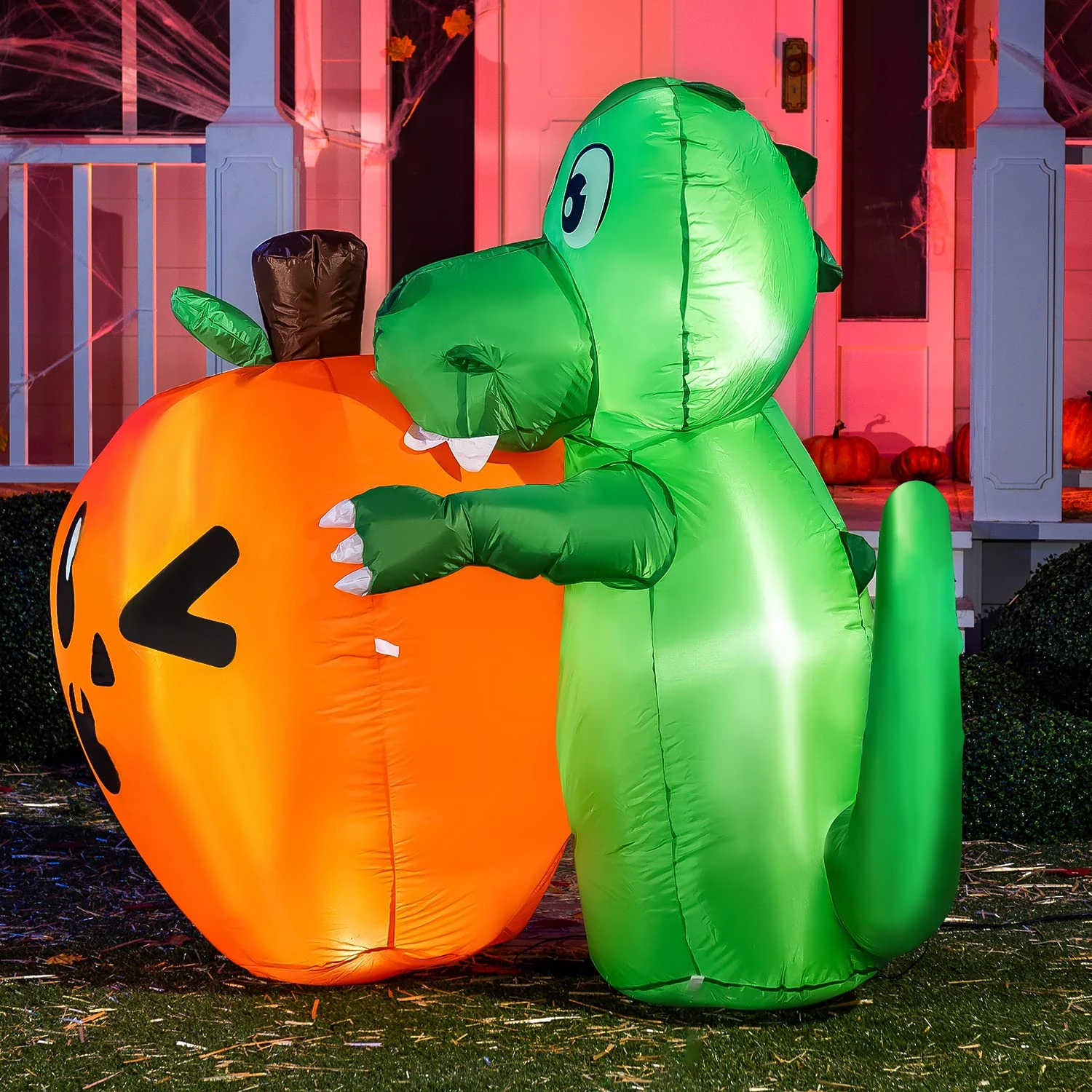 5ft Halloween Dinosaur Sitting On Pumpkin Inflatable - Image 4
