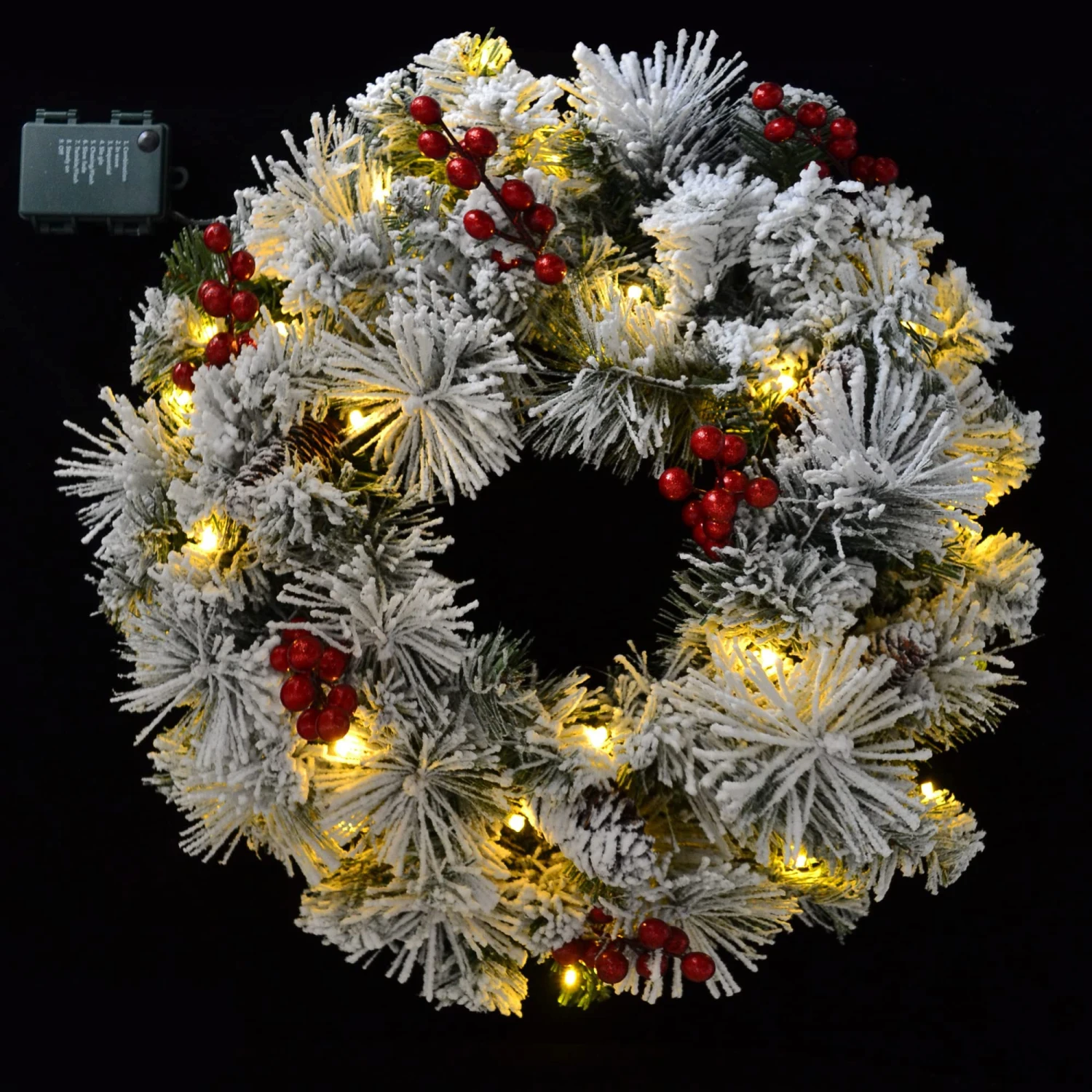 20in Christmas Wreath Flocked With LED Lights - Image 4