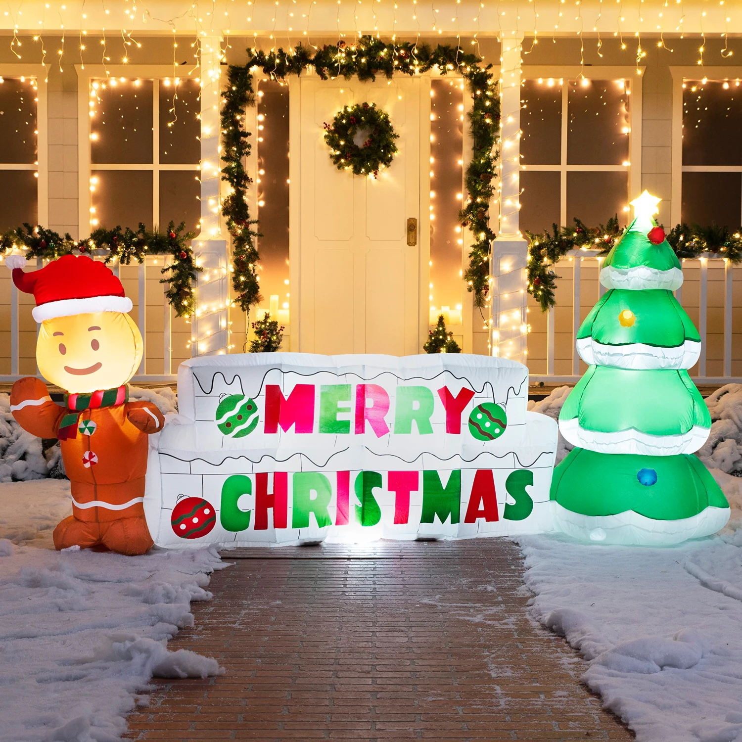 Giant Merry Christmas Sign With Tree & Gingerbread Man Inflatable (10 Ft) - Image 4