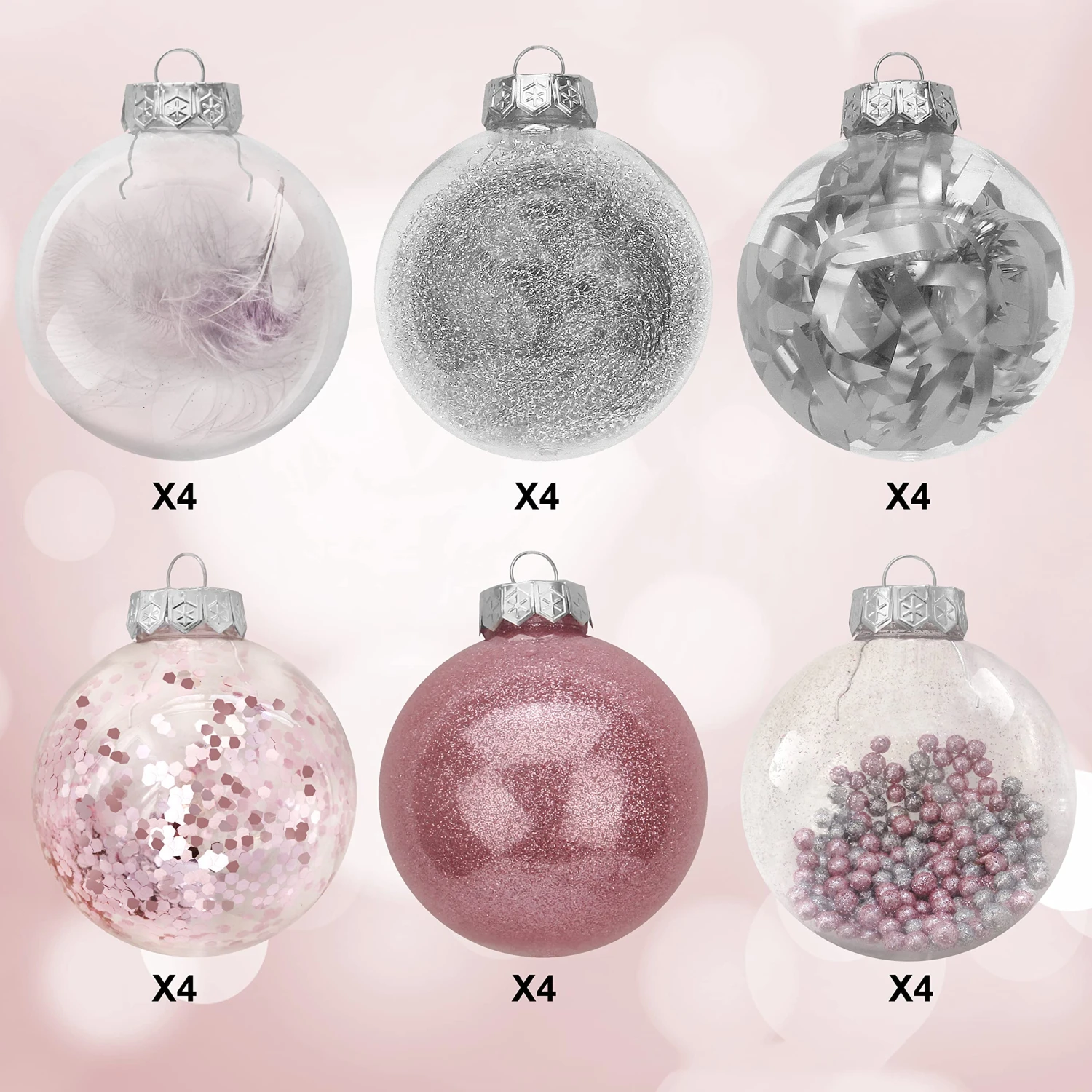 24Pcs Pink Plastic Clear Ball Ornaments With Filling - Image 4