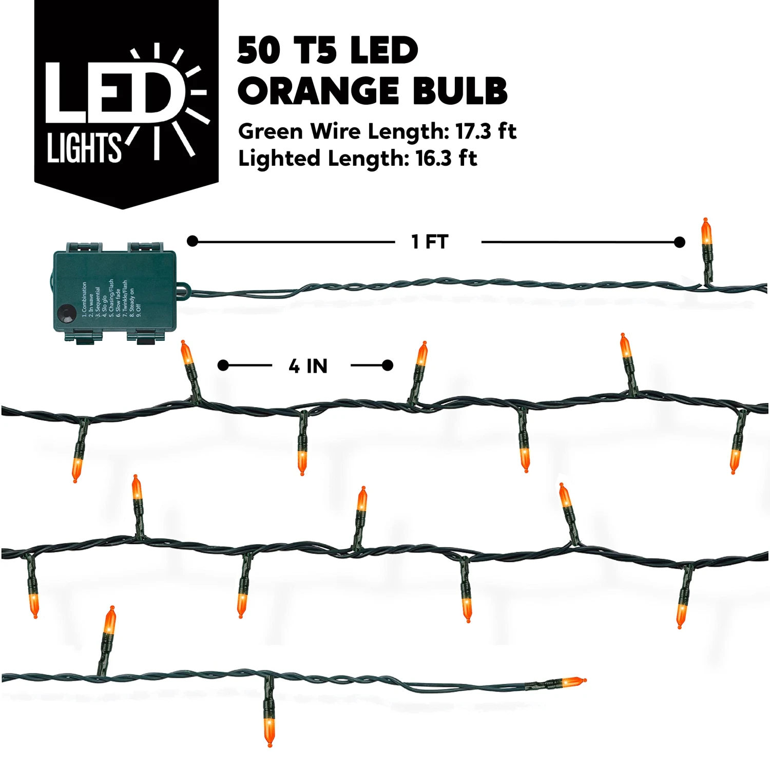 50 Orange LED Green Wire String Lights - Image 4
