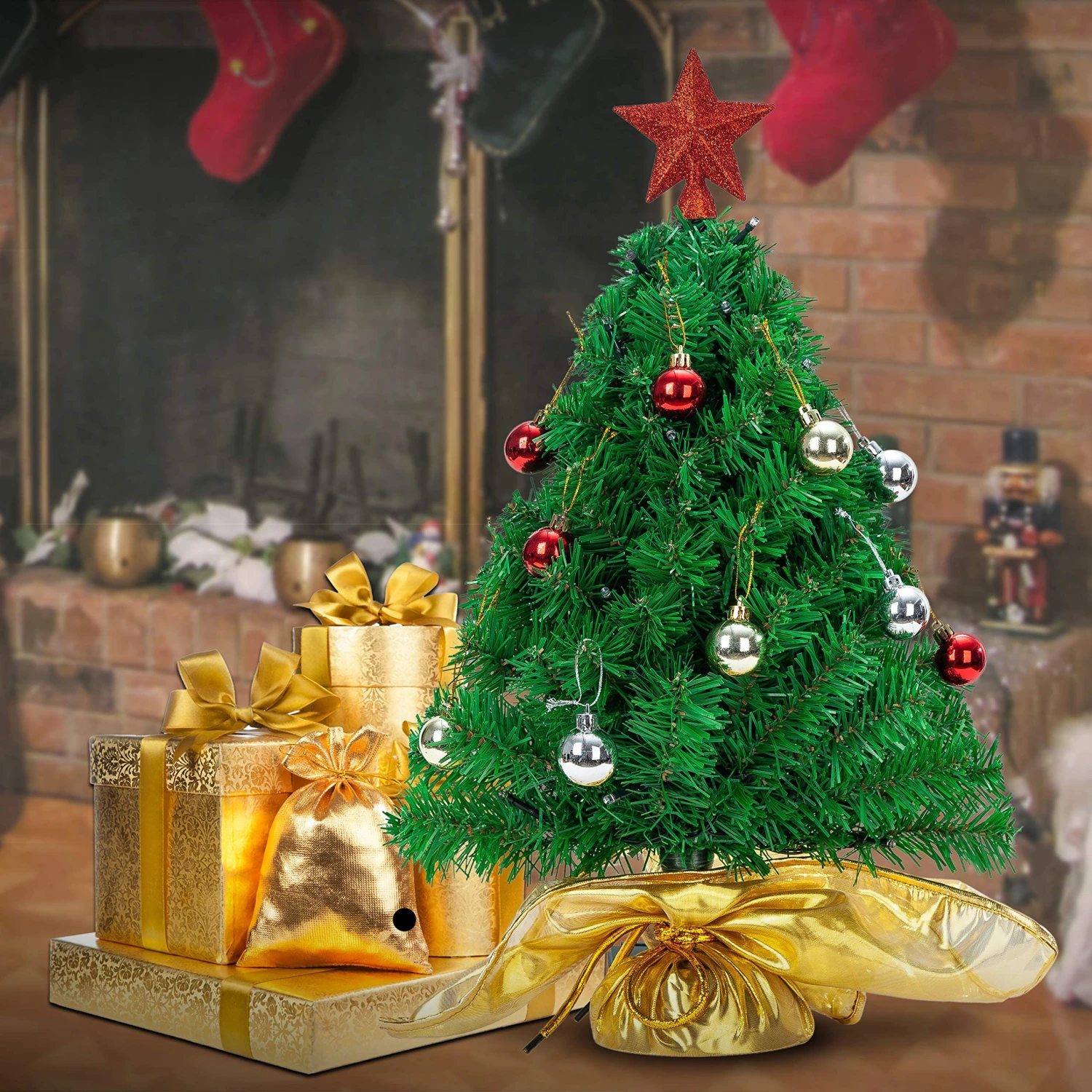 23in Prelit Table-top Christmas Tree With DIY Kits (Gold) - Image 4