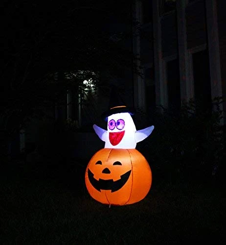 Tall Ghost With Witch Hat In Pumpkin Inflatable (4.5 Ft) 6 Tall Ghost With Witch Hat In Pumpkin Inflatable (4.5 Ft) - Image 4