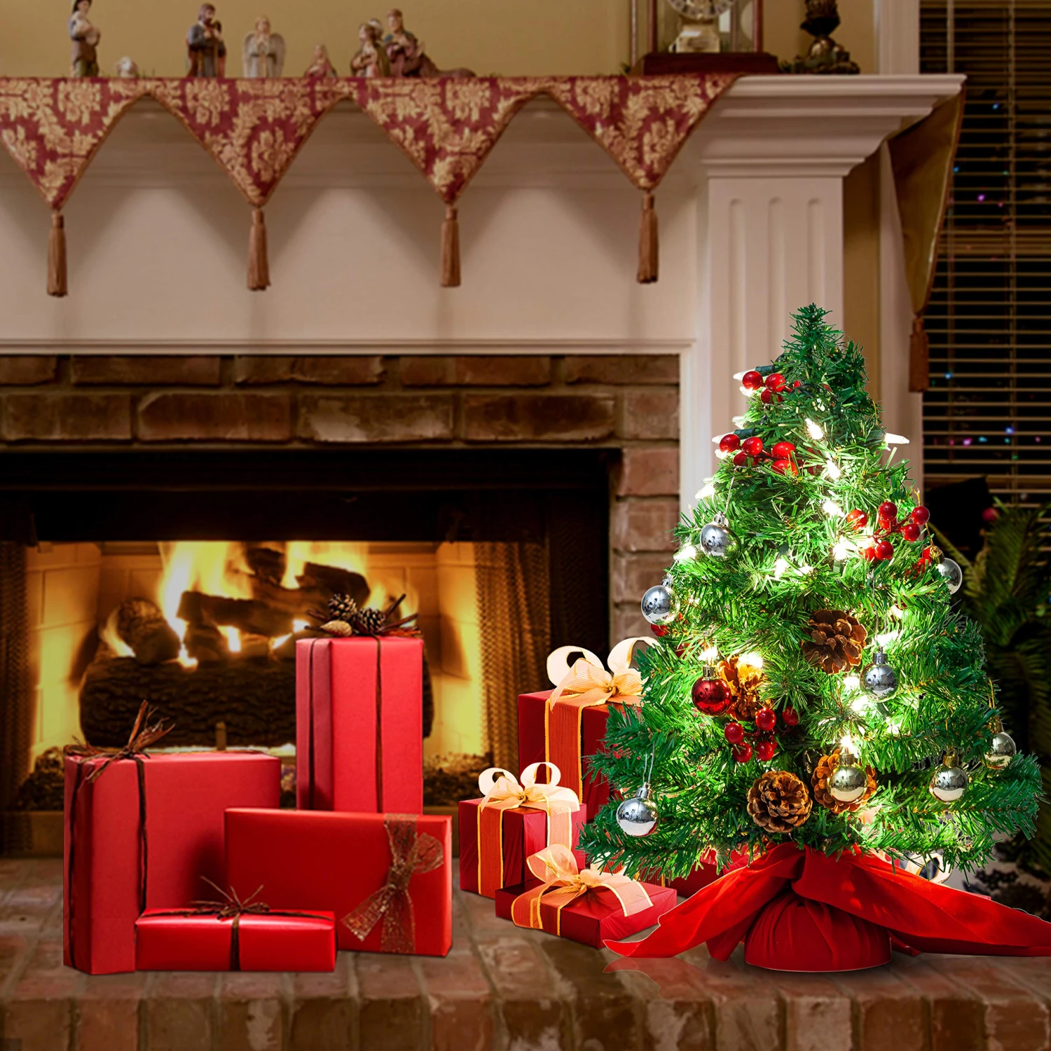 23in Prelit Table-top Christmas Tree With DIY Kits (Red) - Image 5