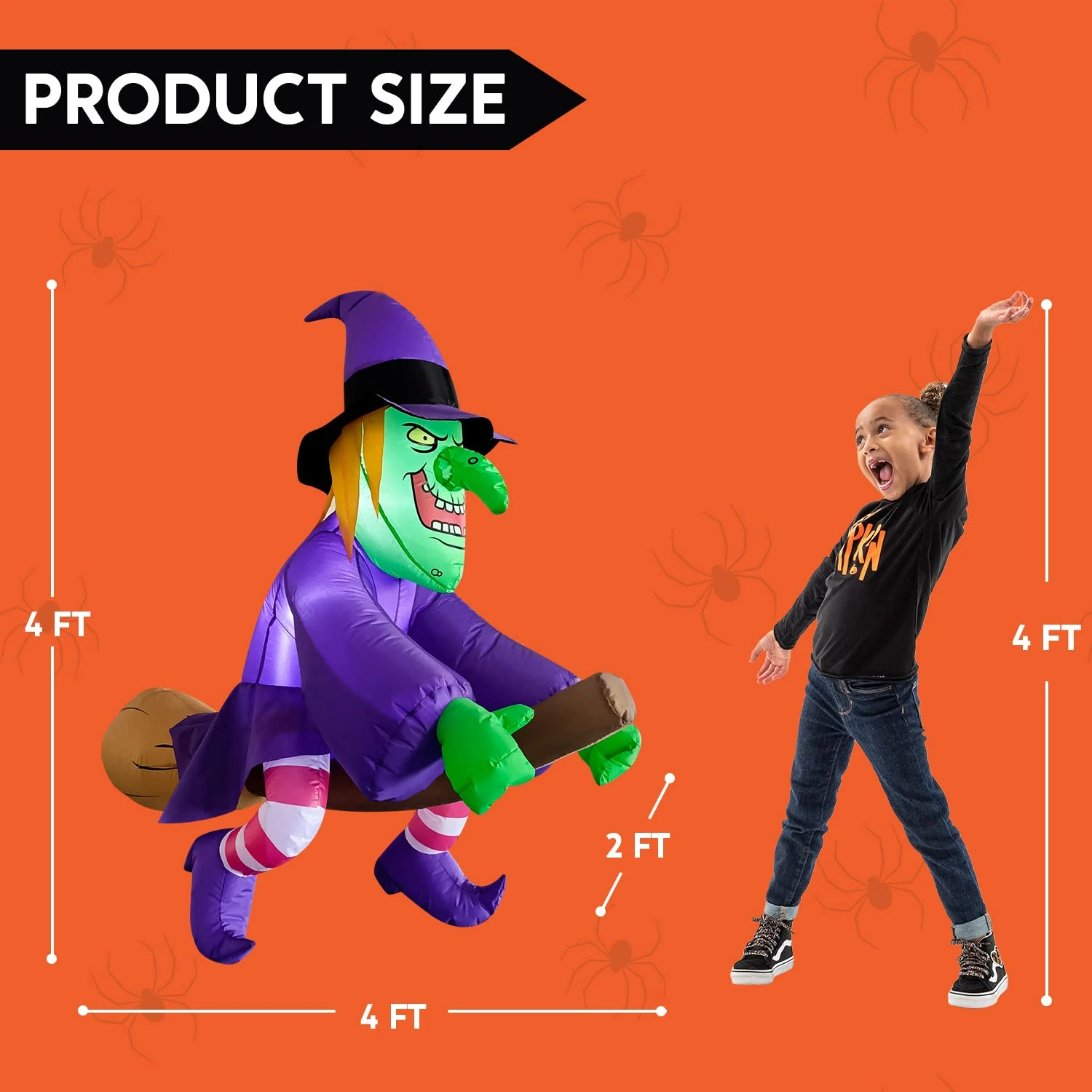 4ft Halloween Inflatable Tall Hanging Flying Witch - Image 5