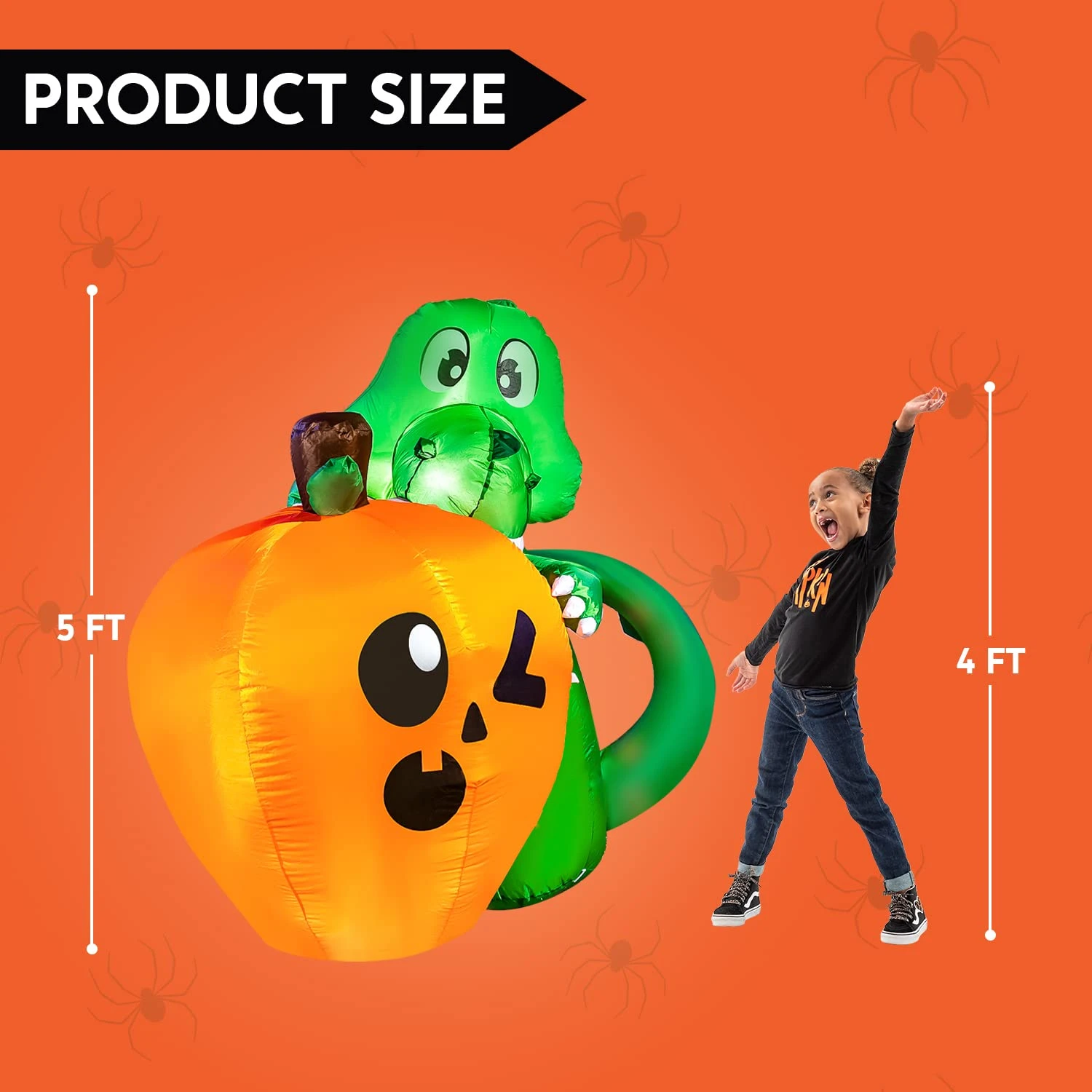 5ft Halloween Dinosaur Sitting On Pumpkin Inflatable - Image 5