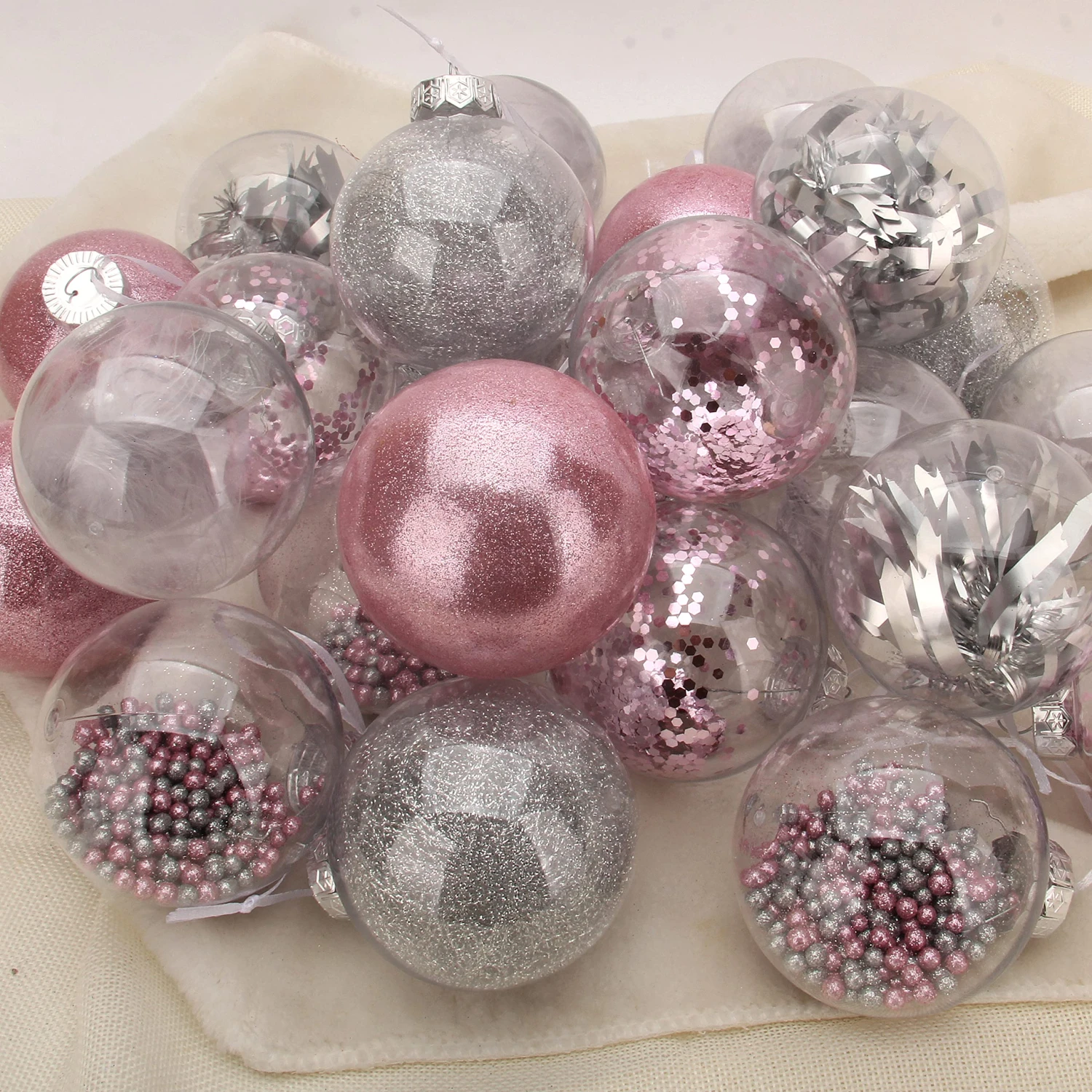 24Pcs Pink Plastic Clear Ball Ornaments With Filling - Image 5