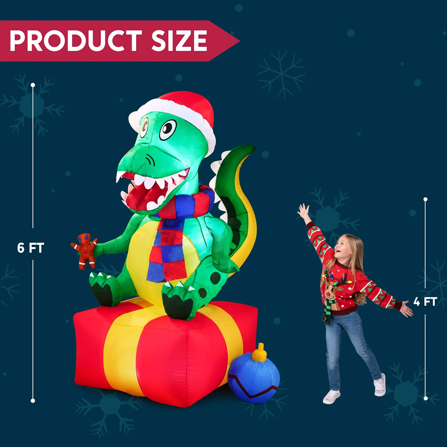 Large Dinosaur Sitting On A Gift Box Inflatable (6 Ft) - Image 5