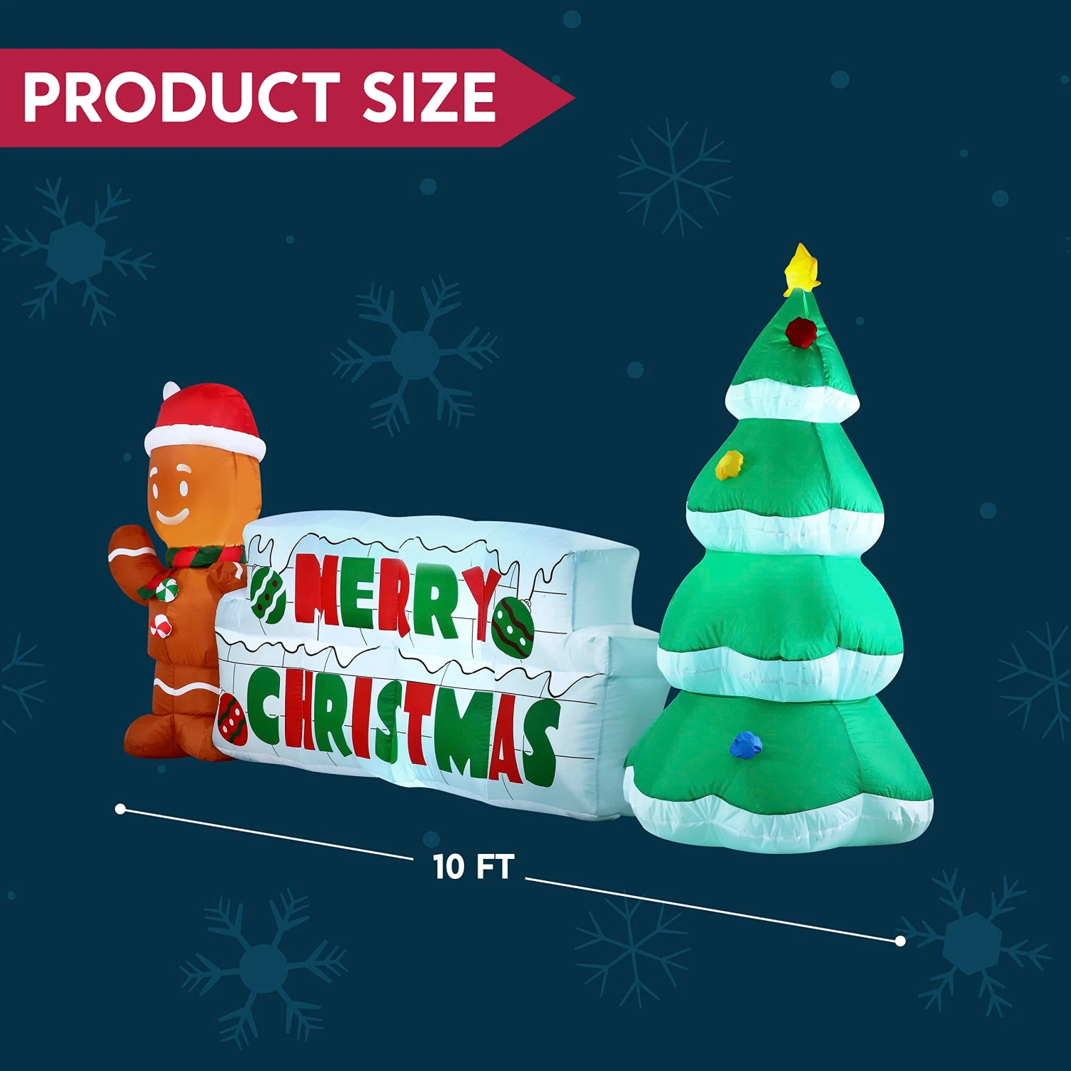 Giant Merry Christmas Sign With Tree & Gingerbread Man Inflatable (10 Ft) - Image 5