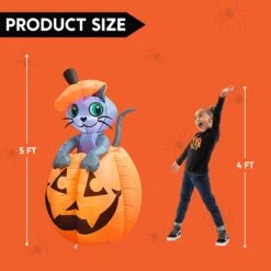 Tall Animated Halloween Kitty Cat On Pumpkin Inflatable (5 Ft) -Halloween Decorations Store image 5 e129e156 7ac9 4efc 85fc df0cf8d5b293