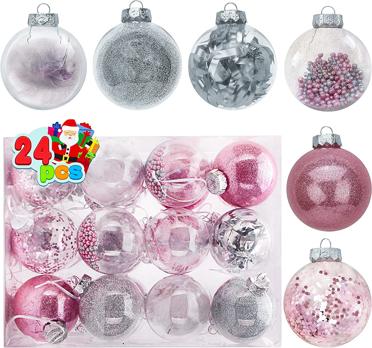 24Pcs Pink Plastic Clear Ball Ornaments With Filling - Image 6