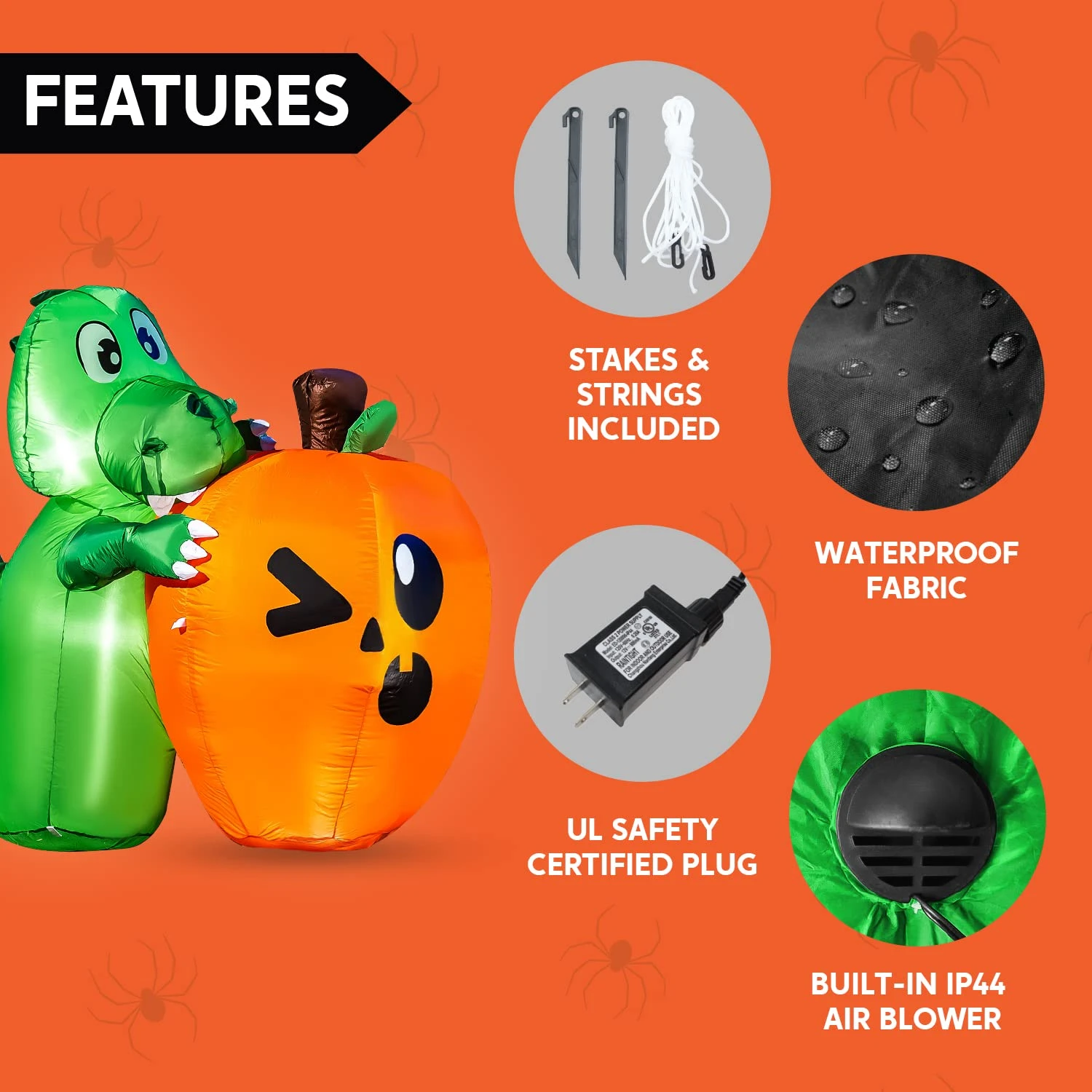 5ft Halloween Dinosaur Sitting On Pumpkin Inflatable - Image 6