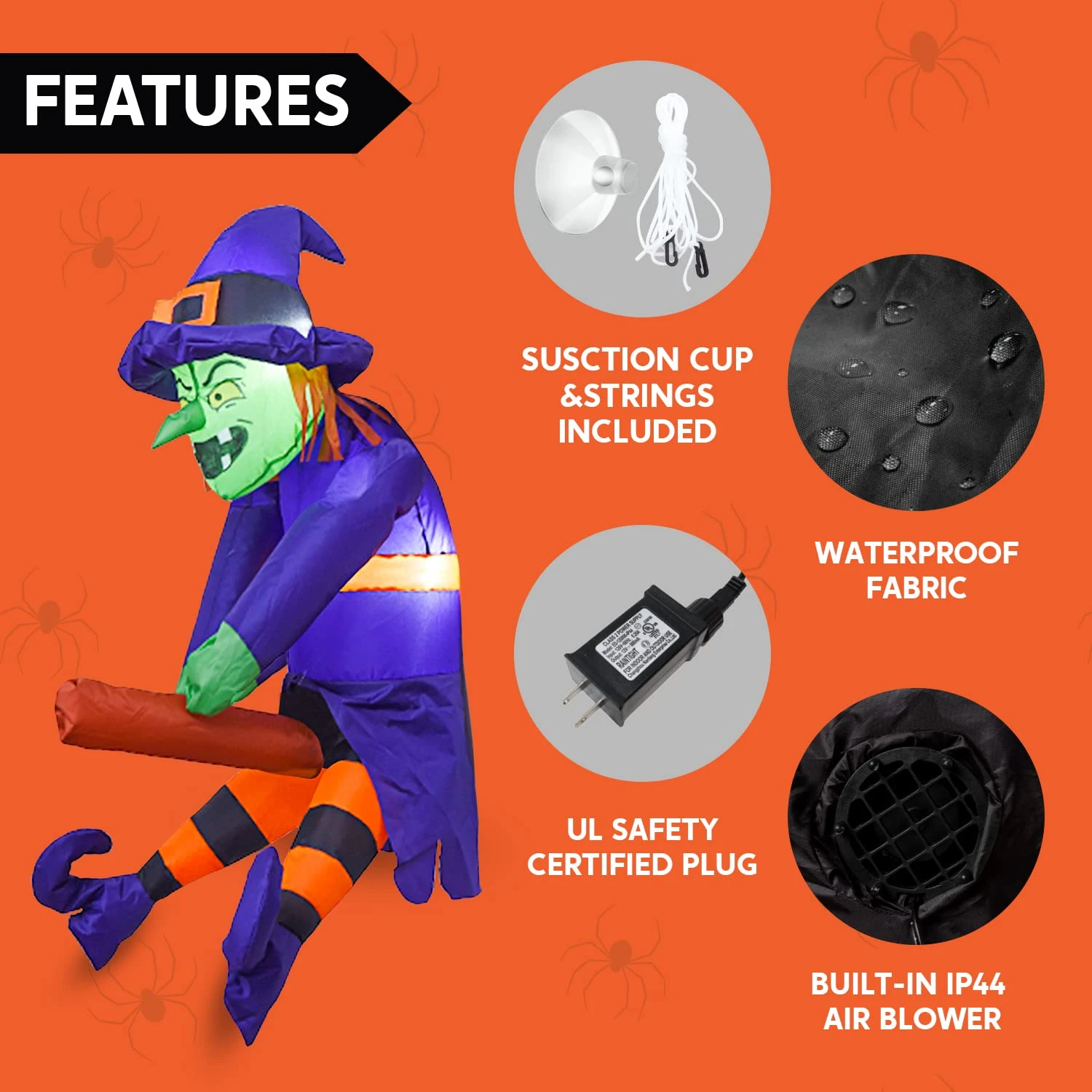 3.5 Ft. Halloween Inflatable Flying Witch Broke Out From Window - Image 6