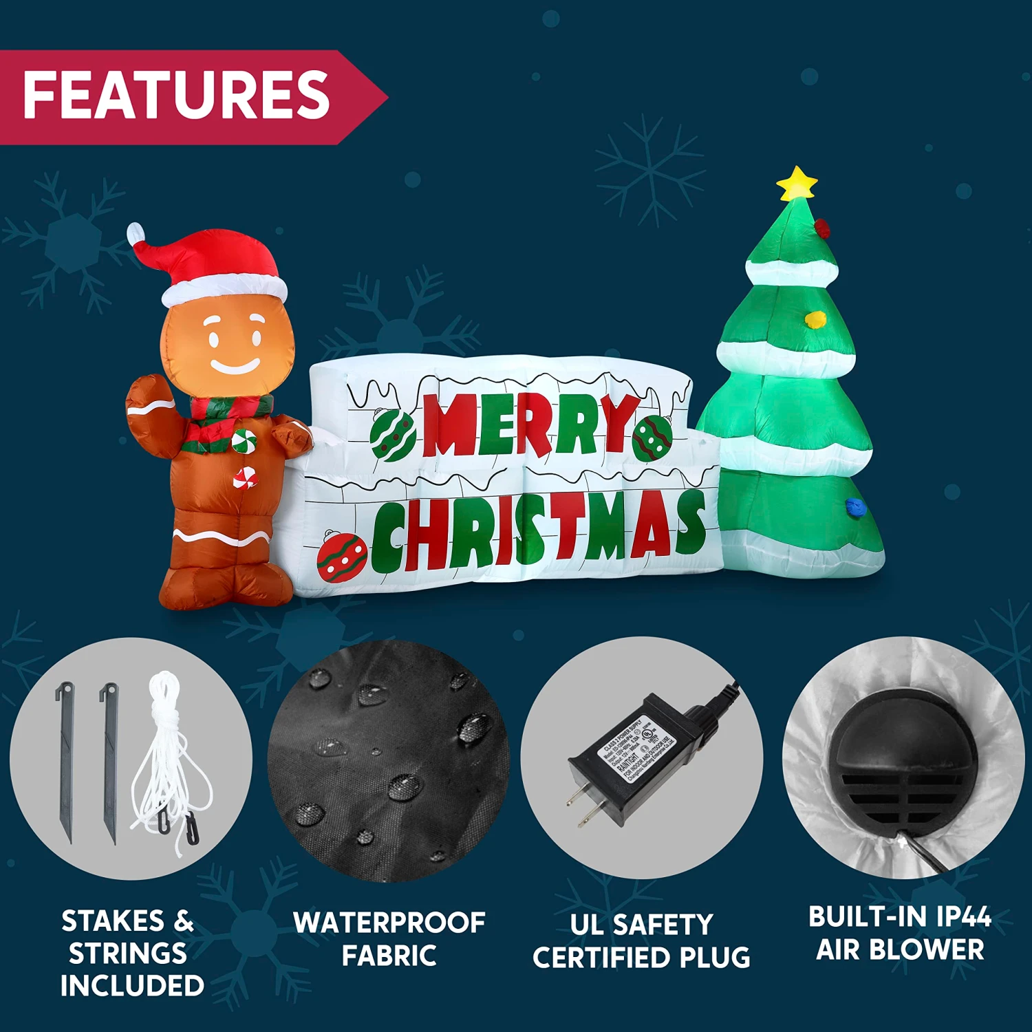 Giant Merry Christmas Sign With Tree & Gingerbread Man Inflatable (10 Ft) - Image 6