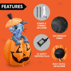 Tall Animated Halloween Kitty Cat On Pumpkin Inflatable (5 Ft) -Halloween Decorations Store image 6 dcef0dba 79fe 40b4 a1cf 056f6ccffe6d