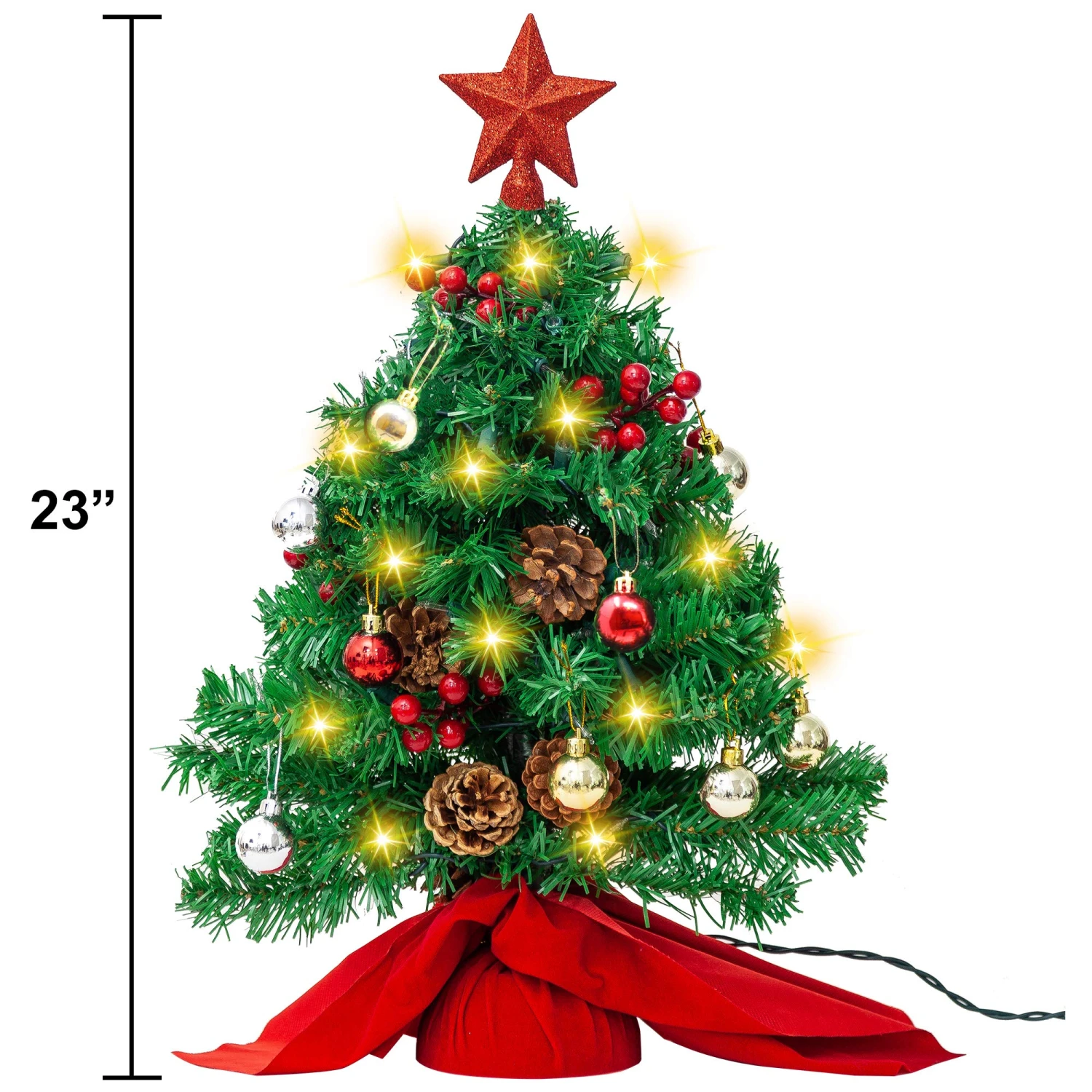 23in Prelit Table-top Christmas Tree With DIY Kits (Red) - Image 6