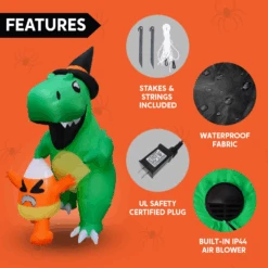 6ft Halloween Inflatable Dinosaur Catching Candy Corn -Halloween Decorations Store image 6 f168232e bb99 4176 8c90 0c0fc4504e20