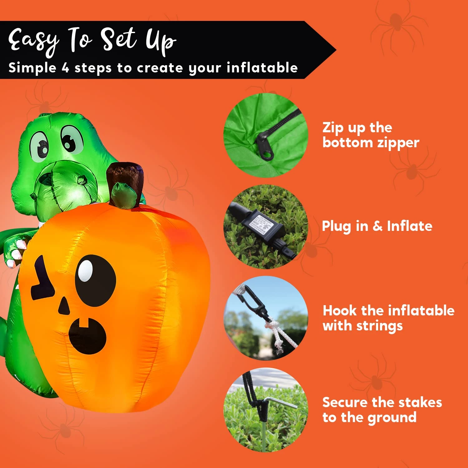 5ft Halloween Dinosaur Sitting On Pumpkin Inflatable - Image 7