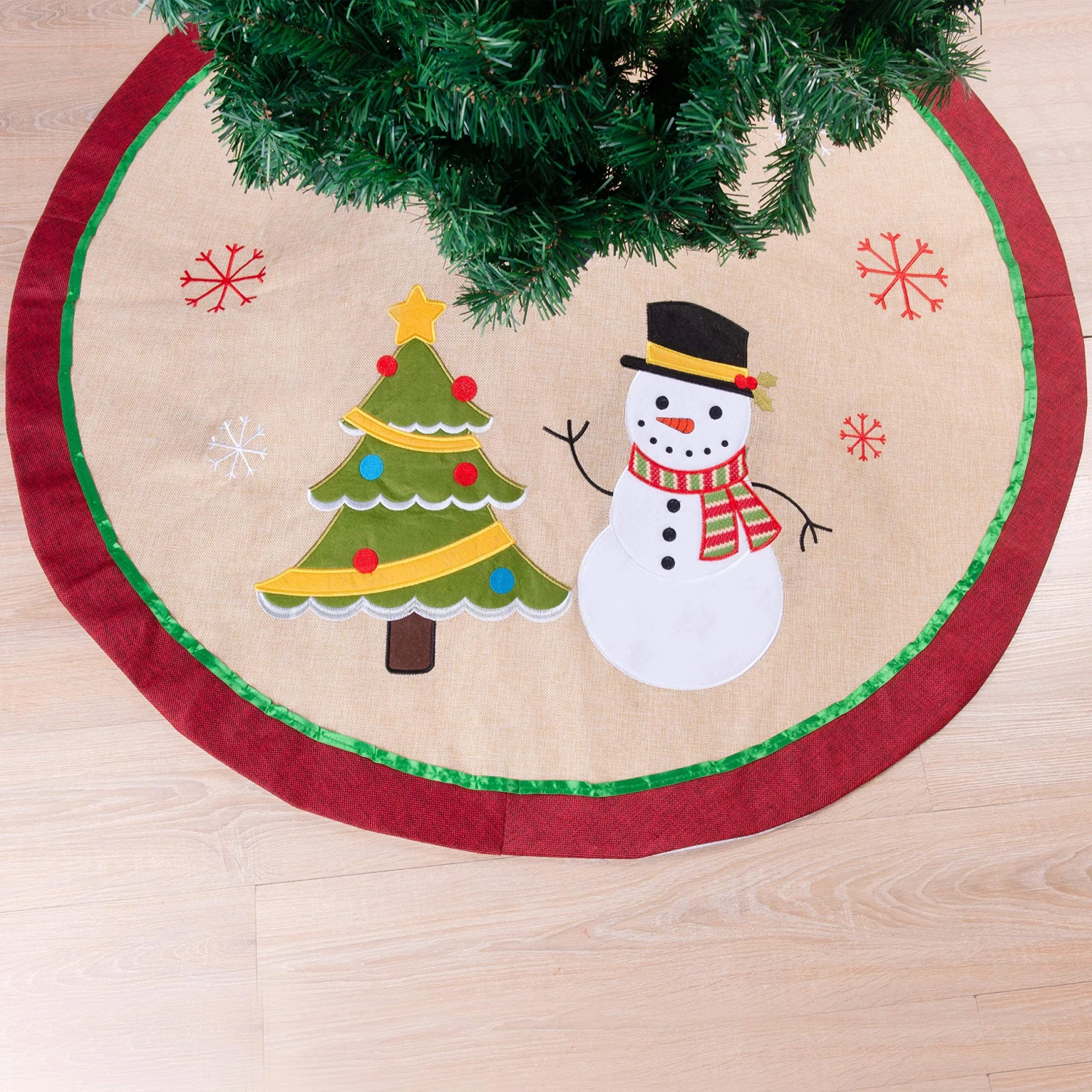 48in Burlap Christmas Tree Skirt (Snowman Tree) - Image 7