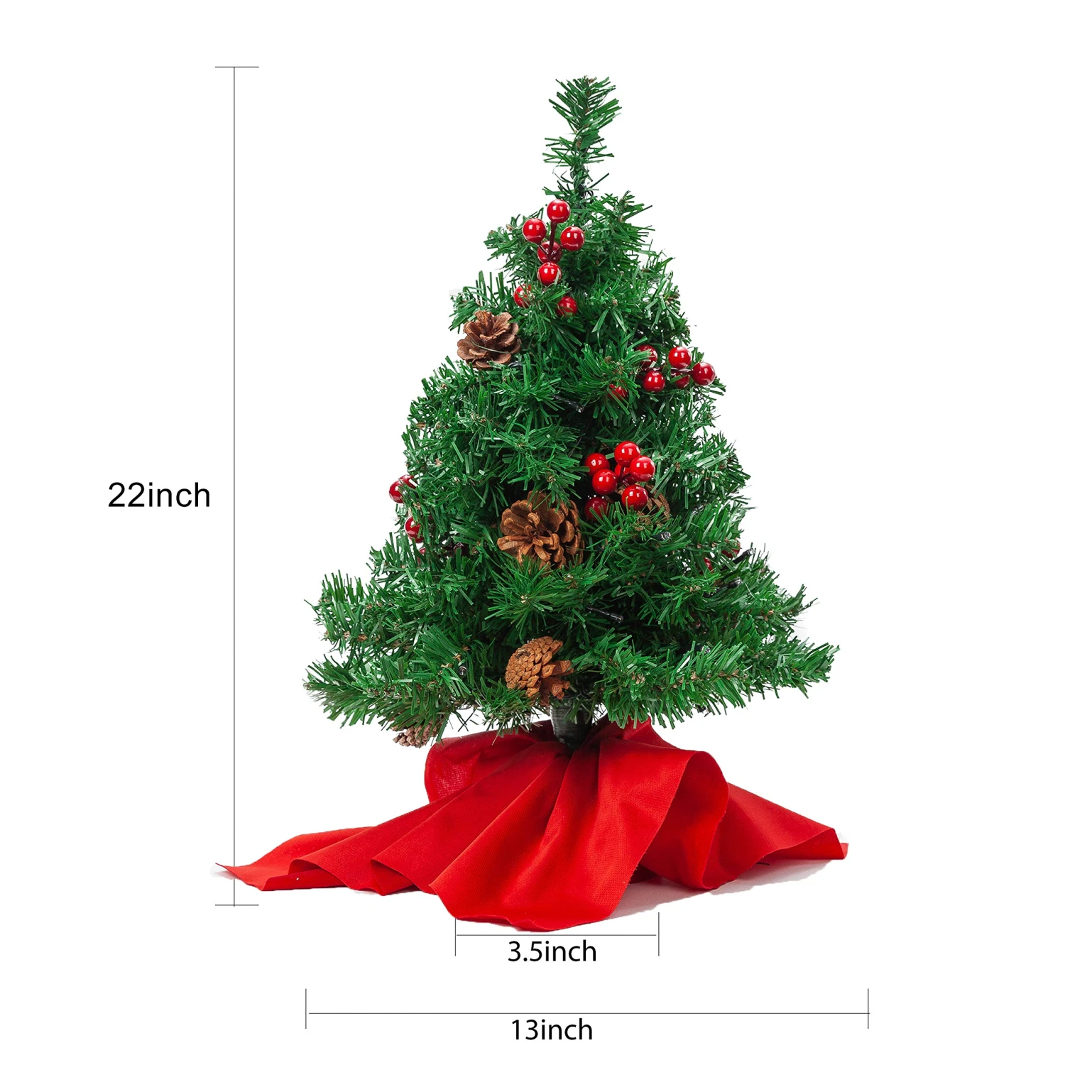 22in Prelit Tabletop Christmas Tree With Holy Leaves & Pine Cones - Image 7