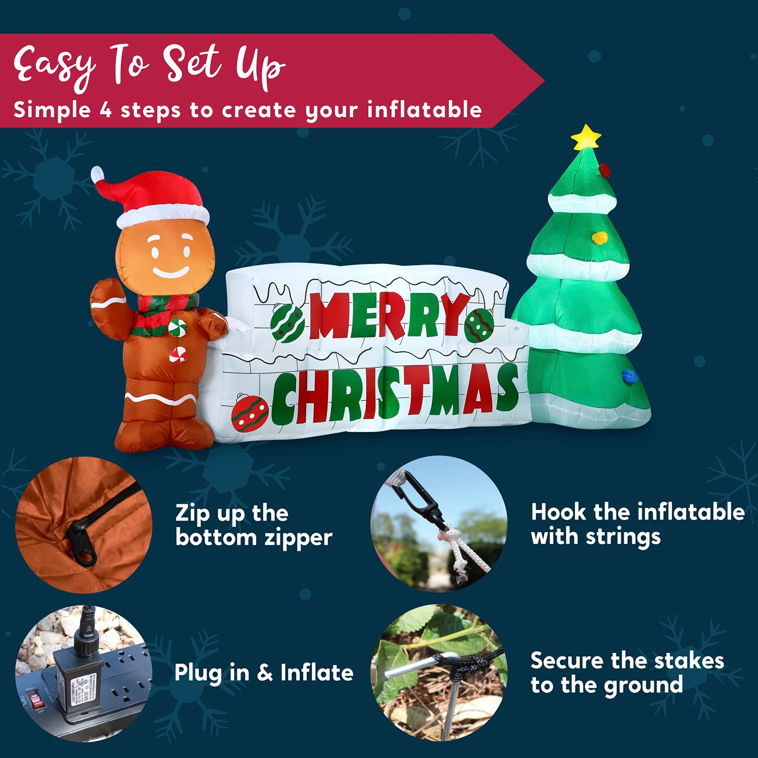 Giant Merry Christmas Sign With Tree & Gingerbread Man Inflatable (10 Ft) - Image 7