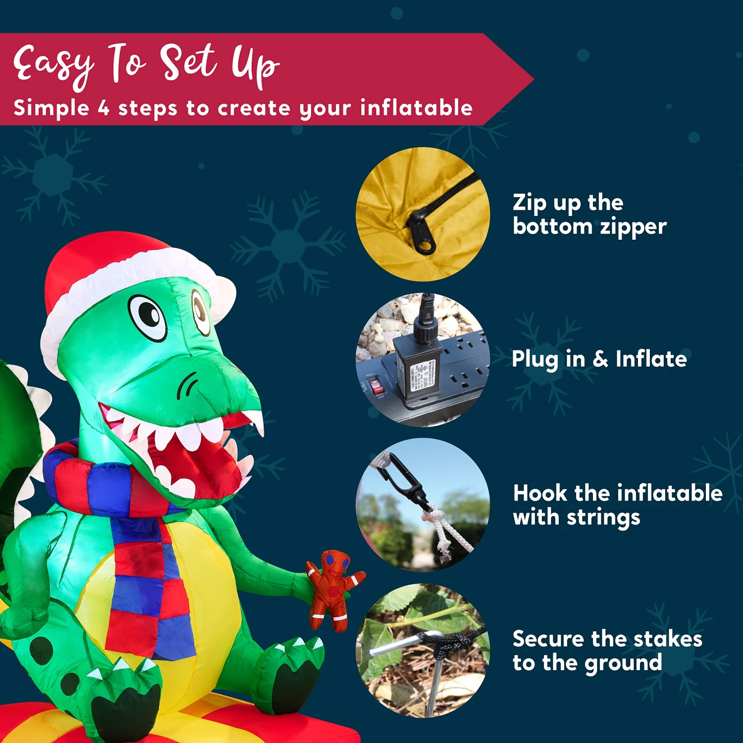 Large Dinosaur Sitting On A Gift Box Inflatable (6 Ft) - Image 7