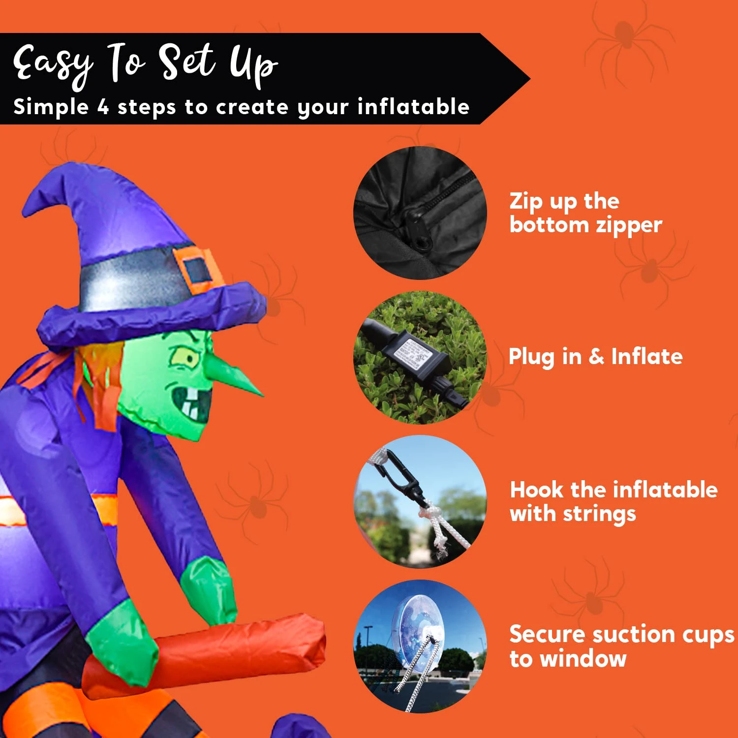 3.5 Ft. Halloween Inflatable Flying Witch Broke Out From Window - Image 7