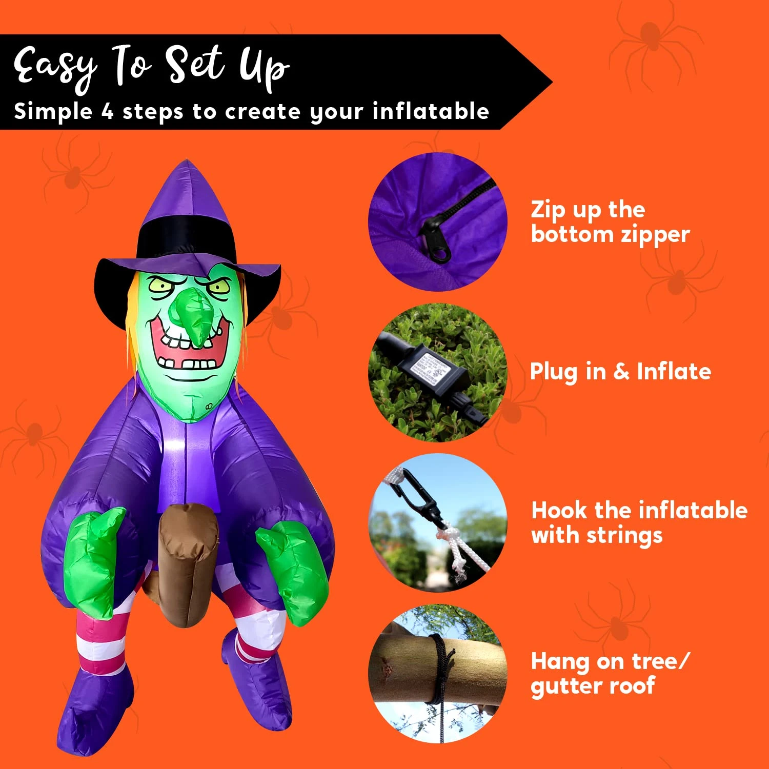 4ft Halloween Inflatable Tall Hanging Flying Witch - Image 7