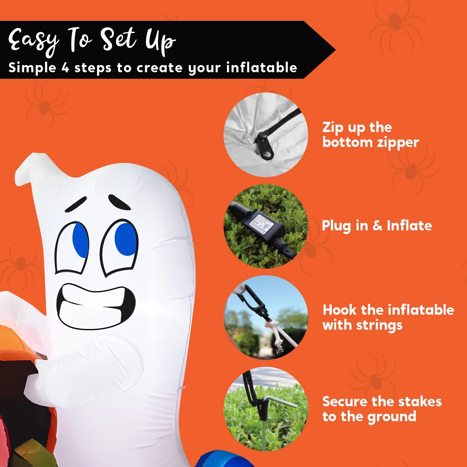 Tall Halloween Cute Ghost Dump Pumpkin Candy Bag Inflatable (5 Ft) 9 Tall Halloween Cute Ghost Dump Pumpkin Candy Bag Inflatable (5 Ft) - Image 7