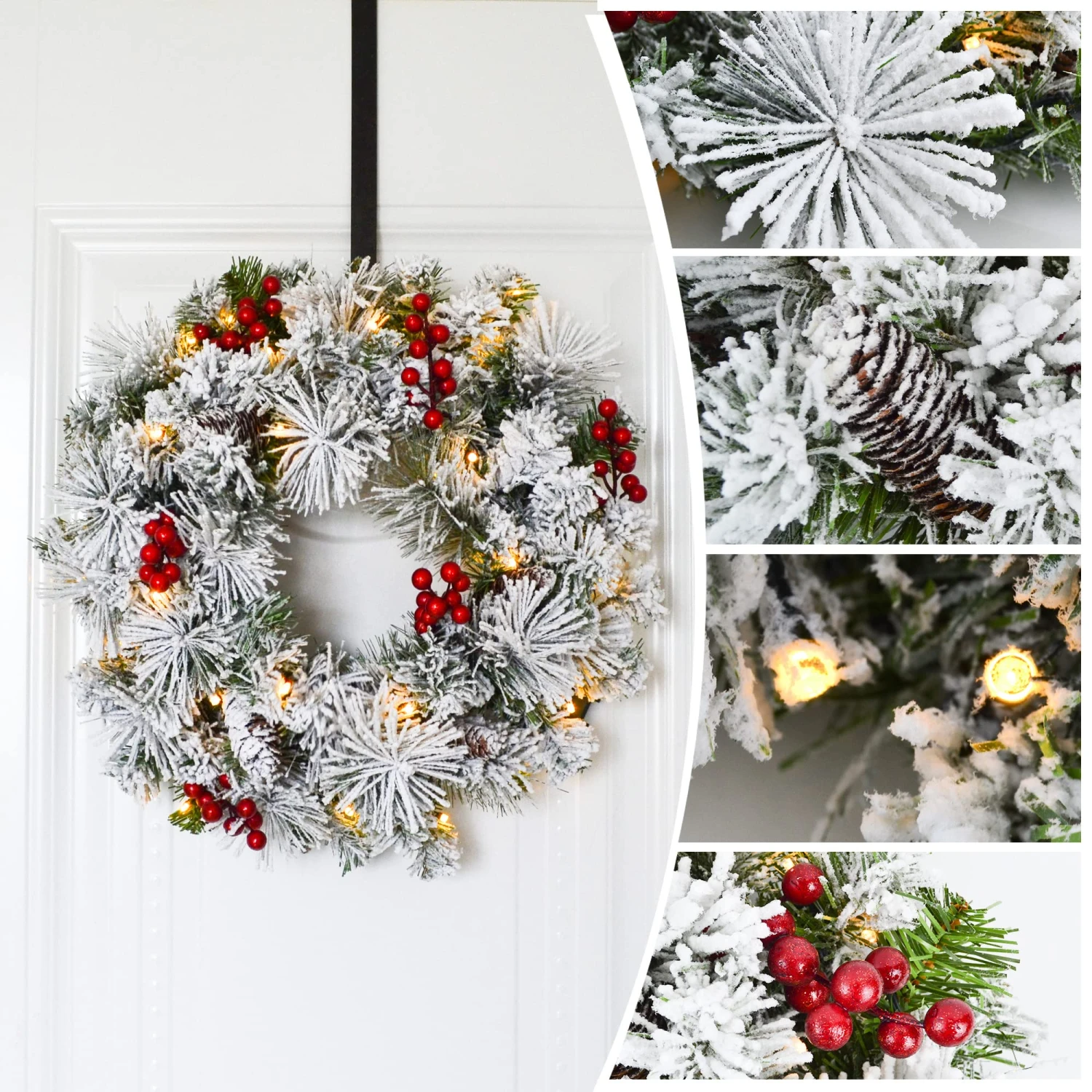 20in Christmas Wreath Flocked With LED Lights - Image 7