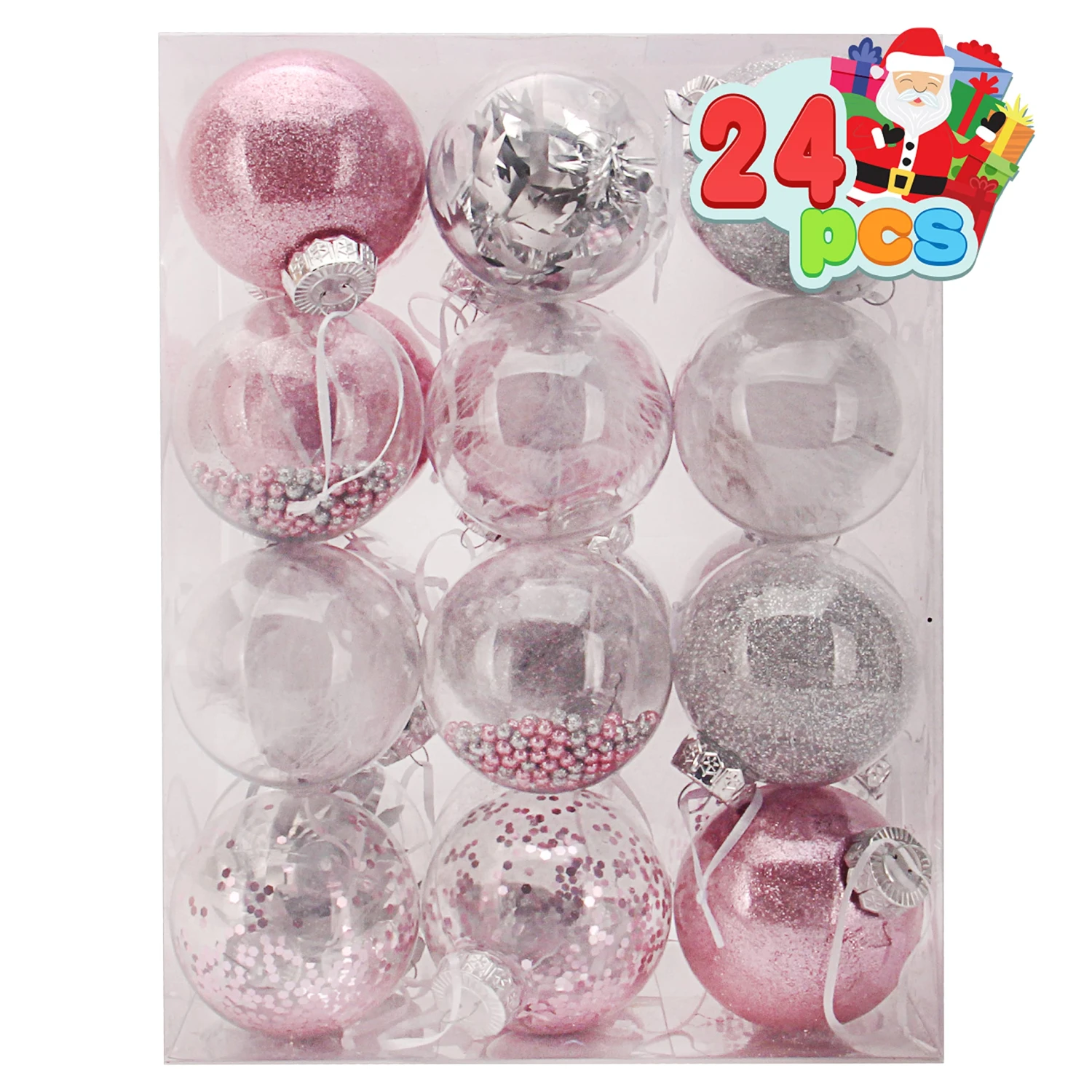 24Pcs Pink Plastic Clear Ball Ornaments With Filling - Image 8