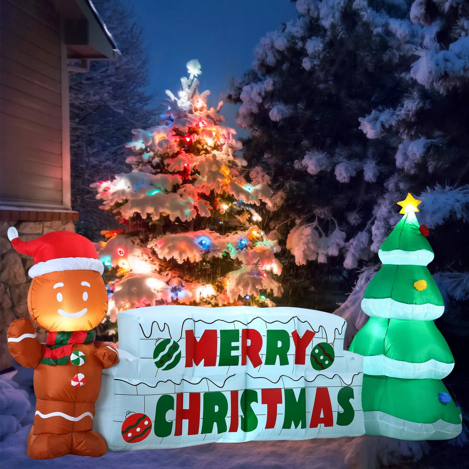Giant Merry Christmas Sign With Tree & Gingerbread Man Inflatable (10 Ft) - Image 8