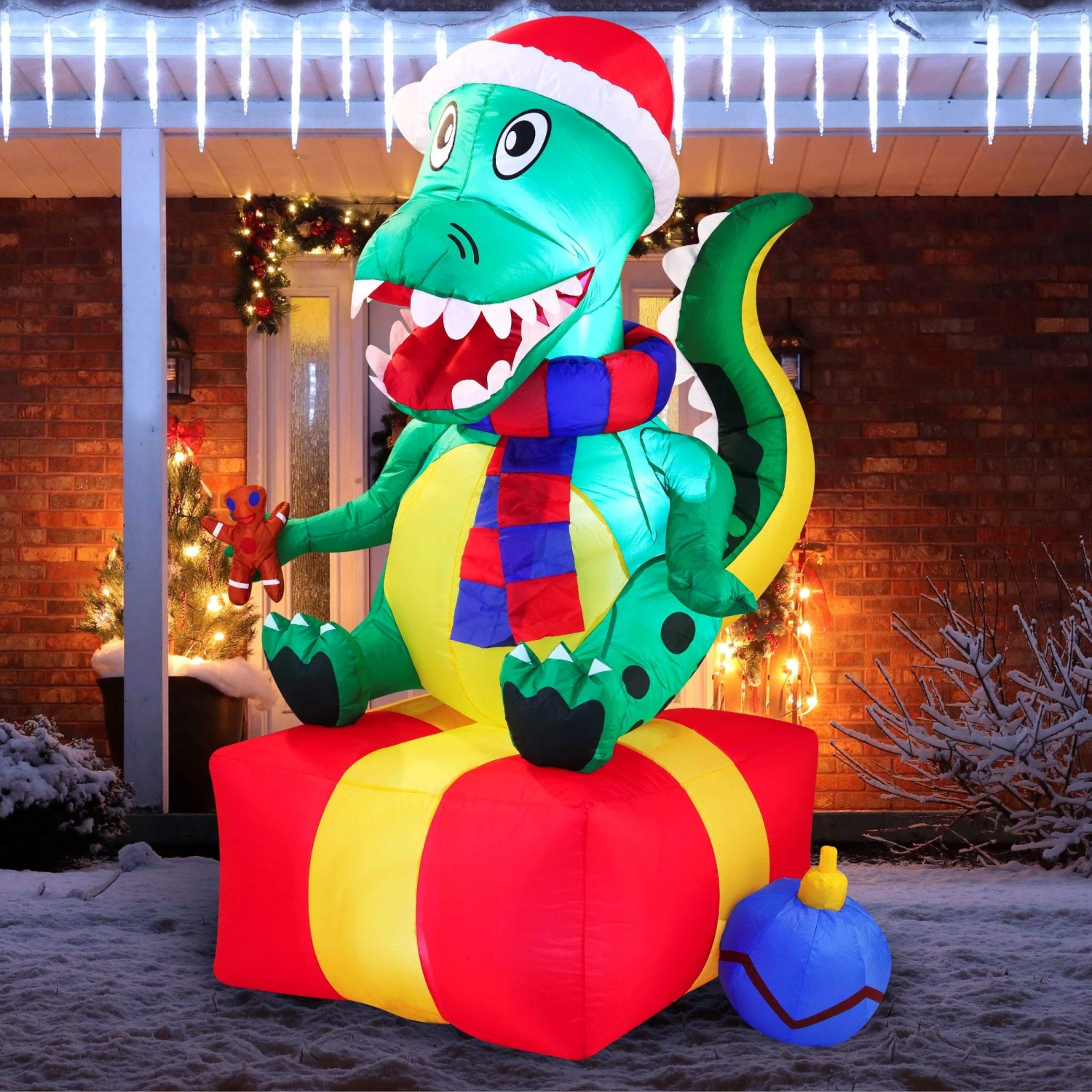 Large Dinosaur Sitting On A Gift Box Inflatable (6 Ft) - Image 9