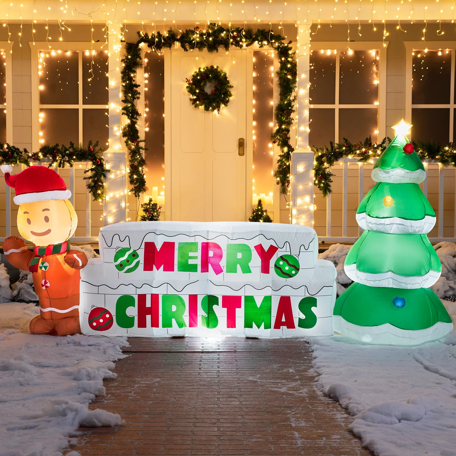 Giant Merry Christmas Sign With Tree & Gingerbread Man Inflatable (10 Ft) - Image 9
